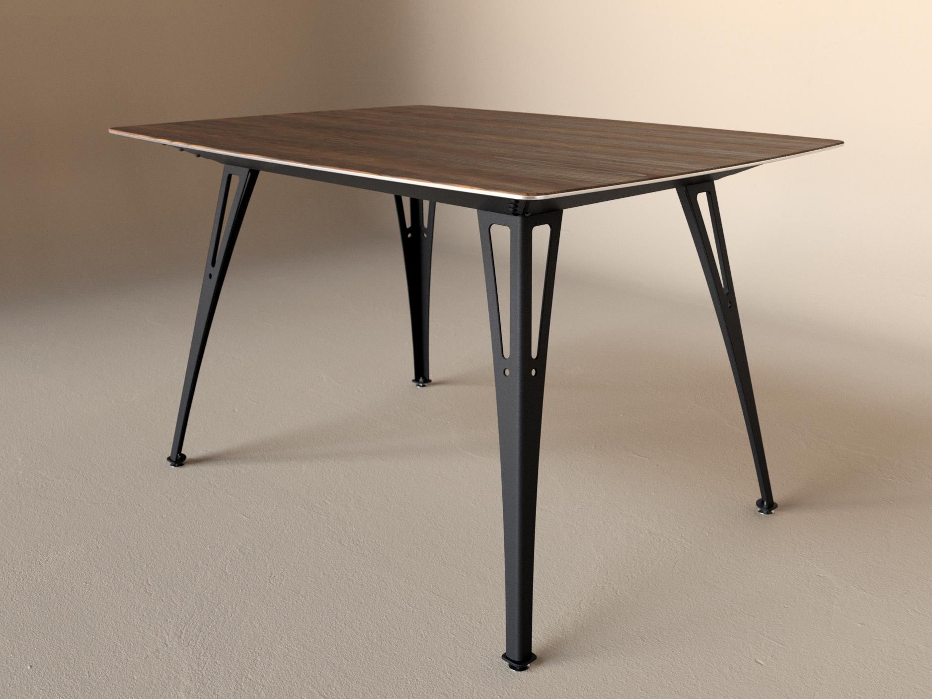 Custom Fortis dining table, 4 seat narrow format, with walnut top and black base