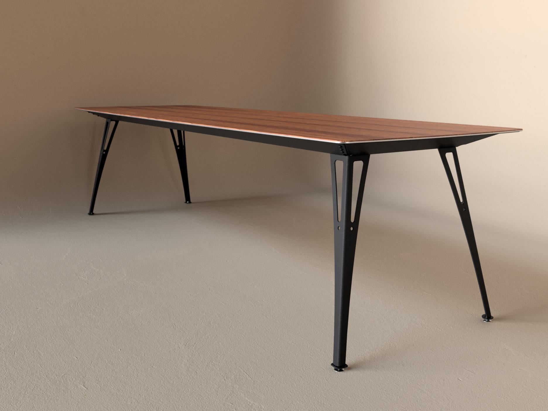 Custom Fortis dining table, 8 seat narrow format, with cherry top and black base