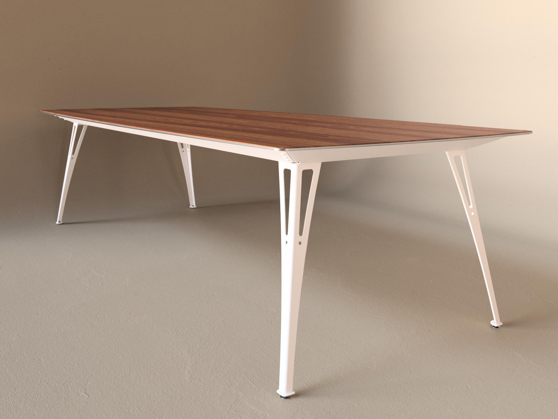 Custom Fortis dining table, 8 seat wide format, with cherry top and white base