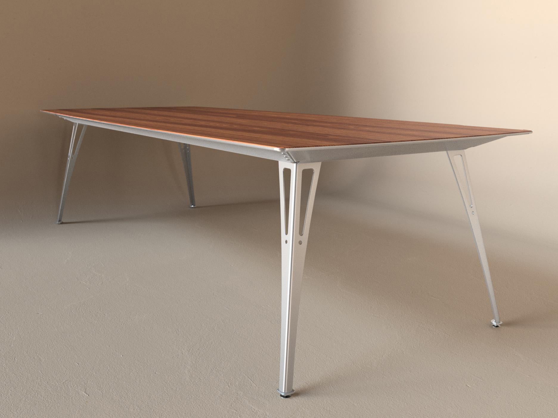 Custom Fortis dining table, 8 seat wide format, with cherry top and aluminum base