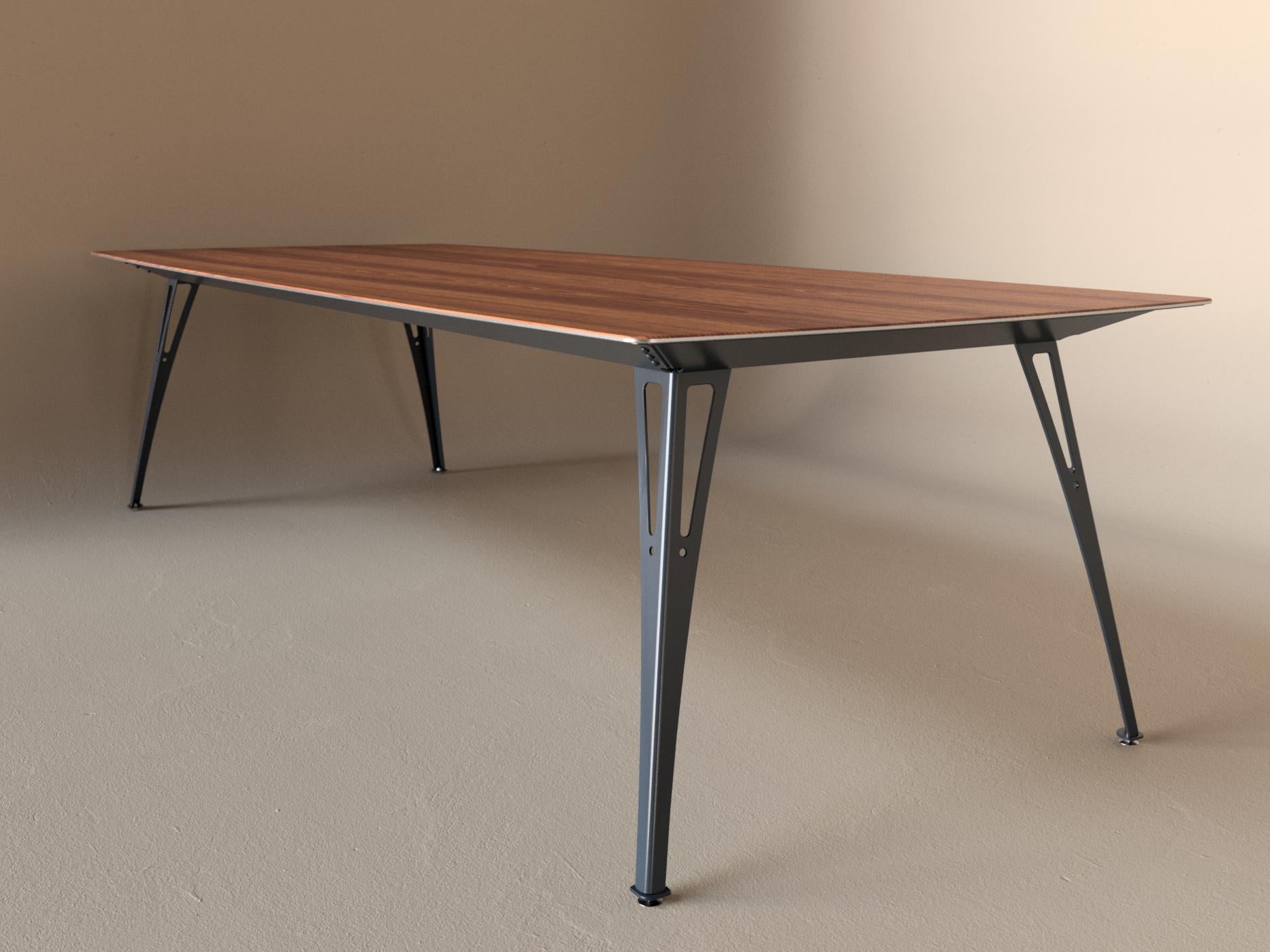 Custom Fortis dining table, 8 seat wide format, with cherry top and raw steel base