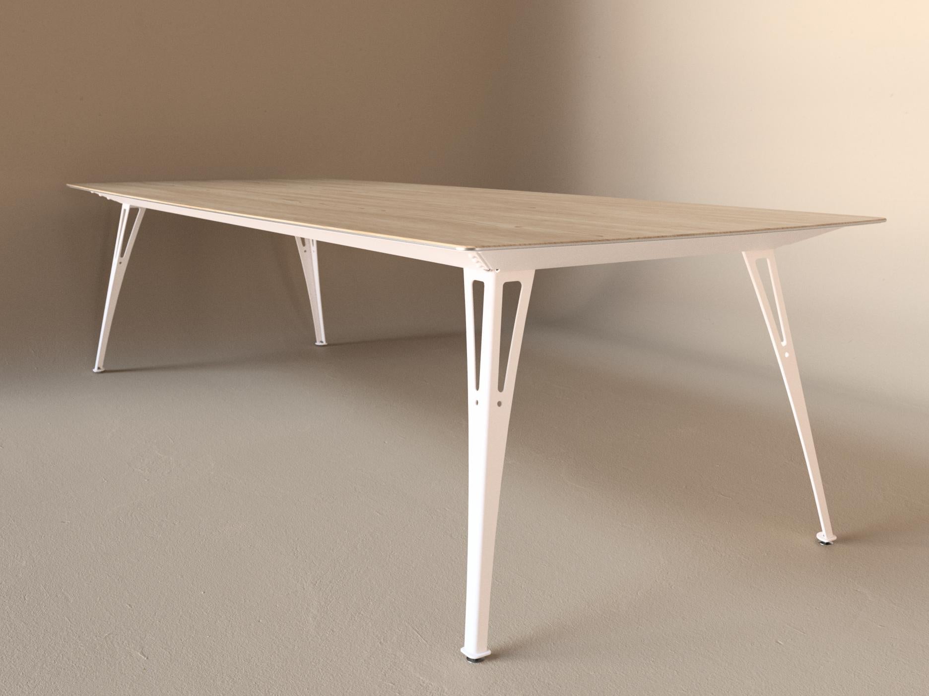 Custom Fortis dining table, 8 seat wide format, with maple top and white base