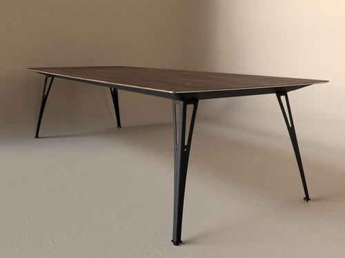 Custom Fortis dining table, 8 seat wide format, with walnut top and black base