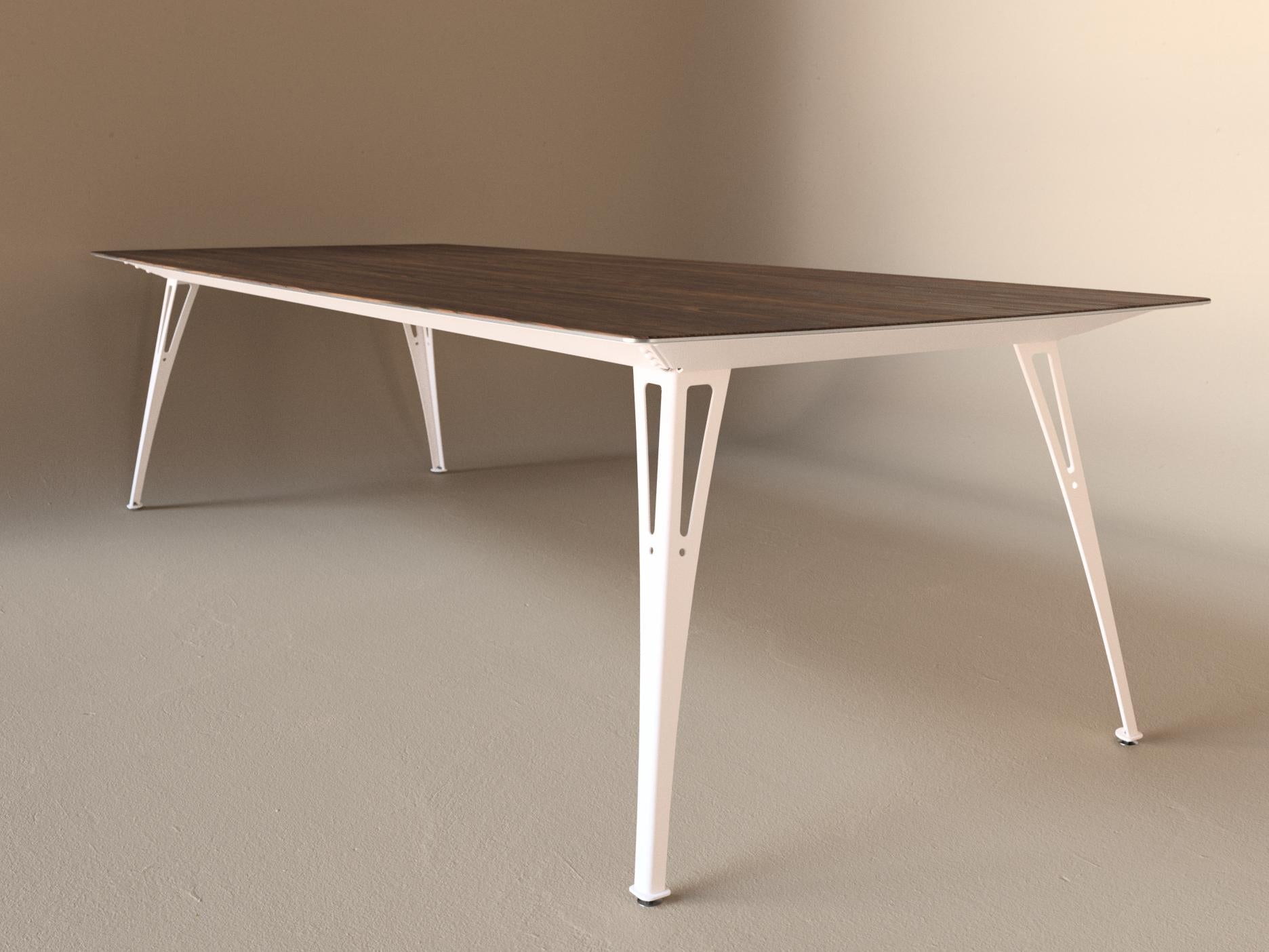 Custom Fortis dining table, 8 seat wide format, with walnut top and white base