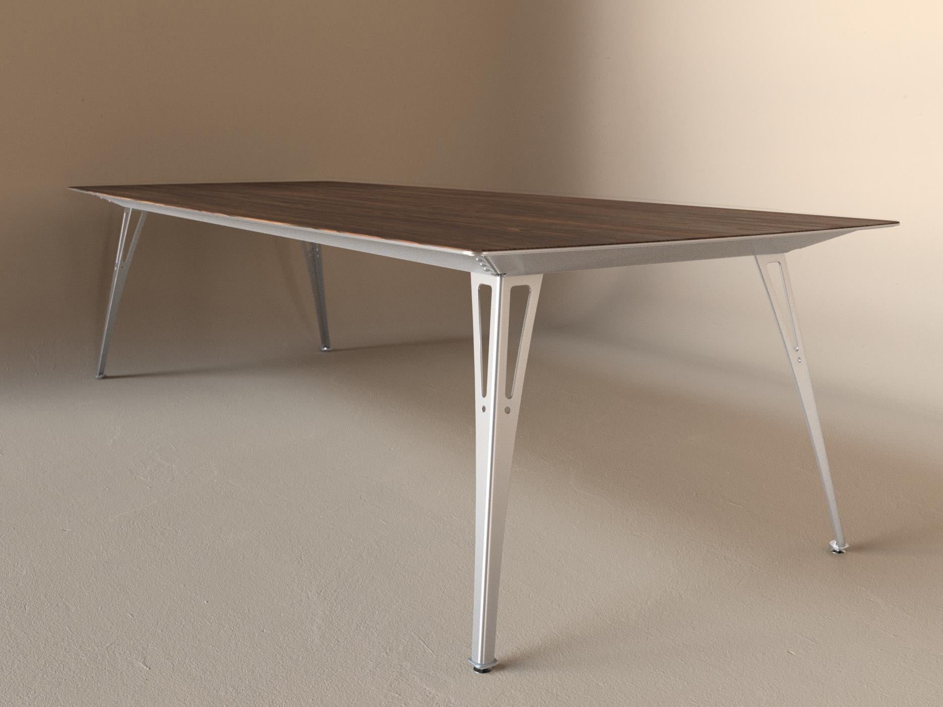 Custom Fortis dining table, 8 seat wide format, with walnut top and aluminum base