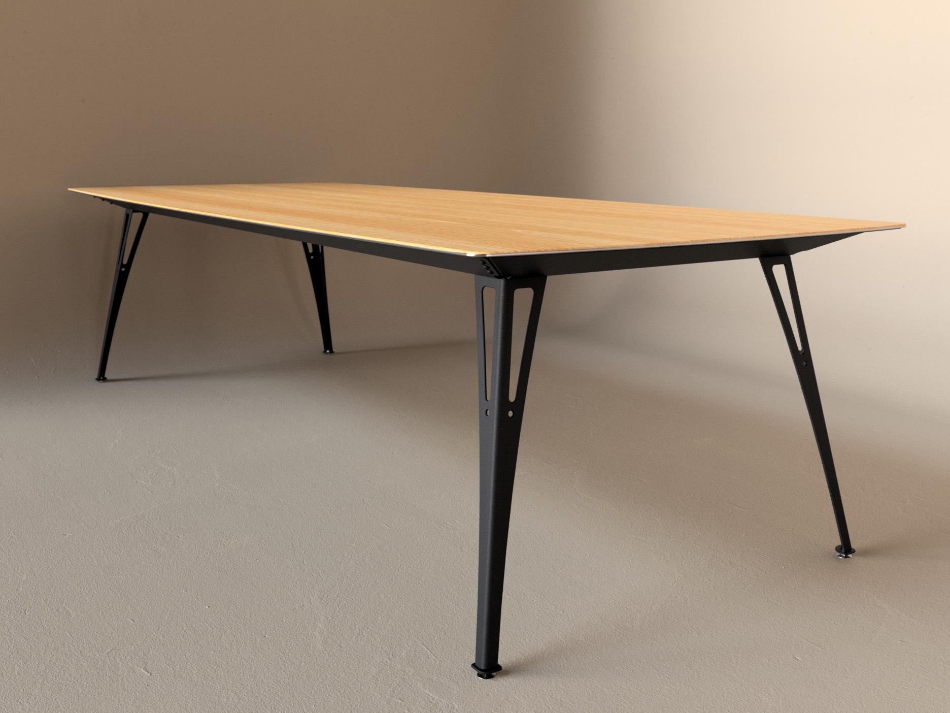 Custom Fortis dining table, 8 seat wide format, with white oak top and black base