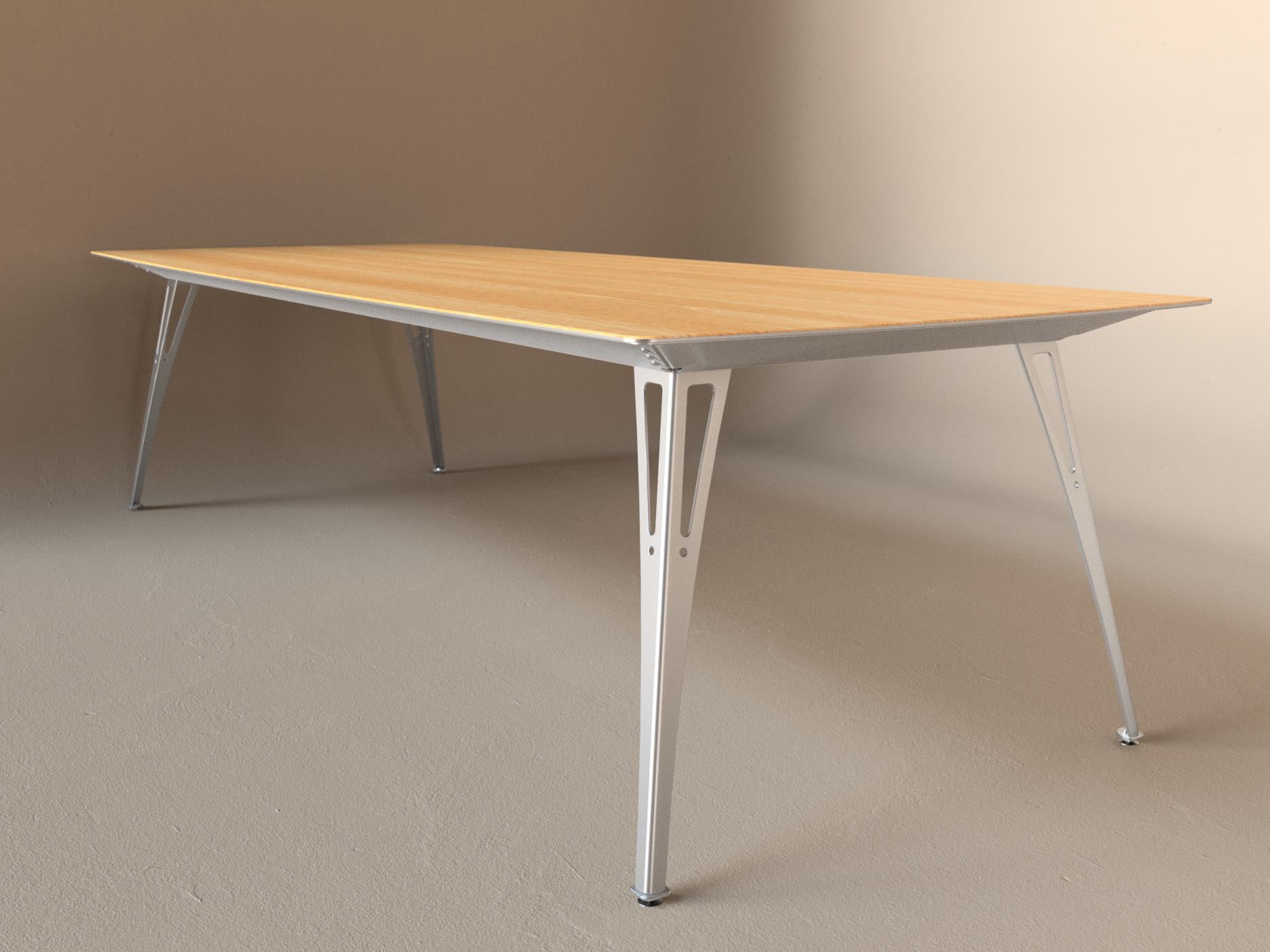Custom Fortis dining table, 8 seat wide format, with white oak top and aluminum base