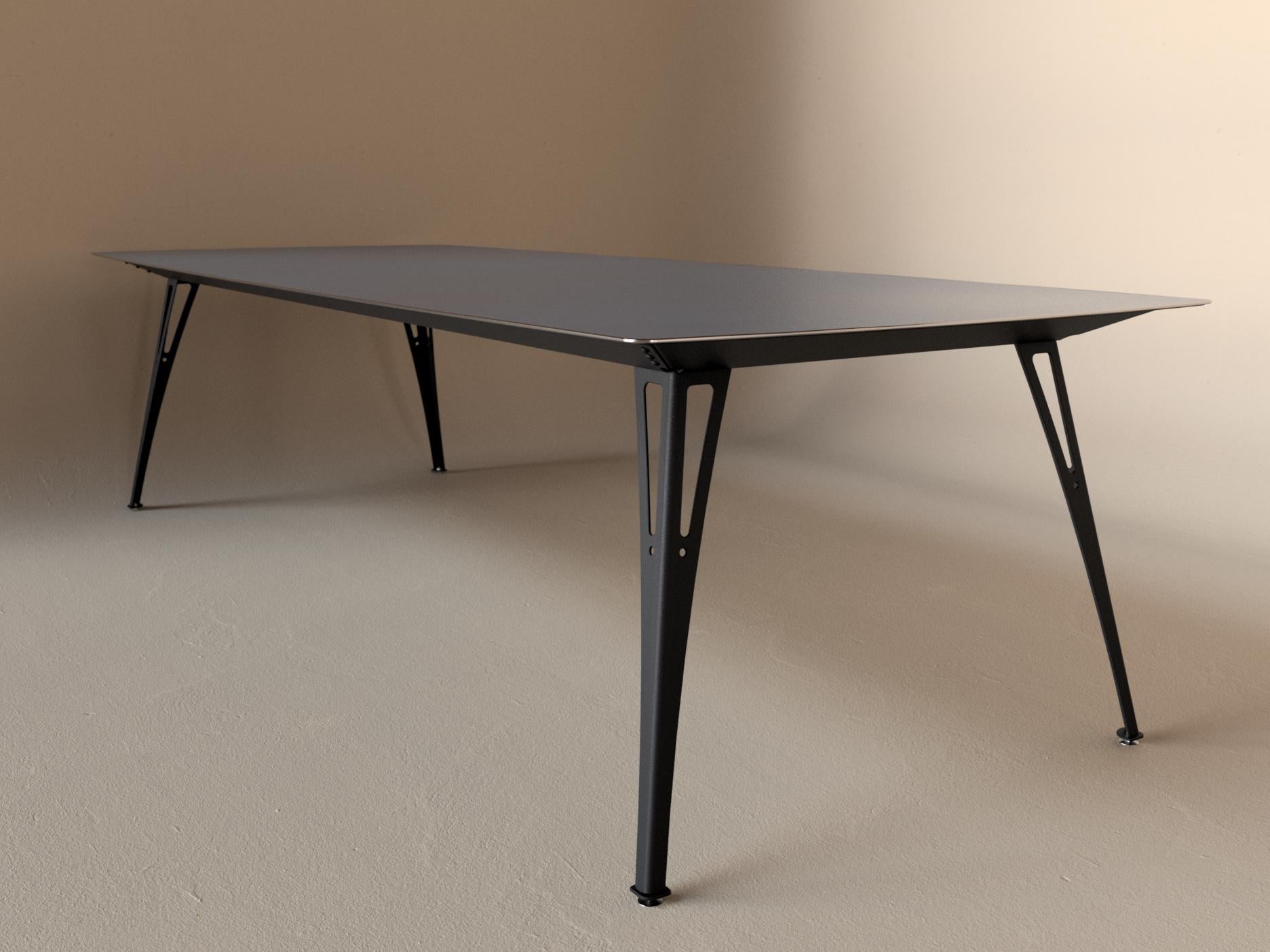 Custom Fortis dining table, 8 seat wide format, with raw steel top and black base