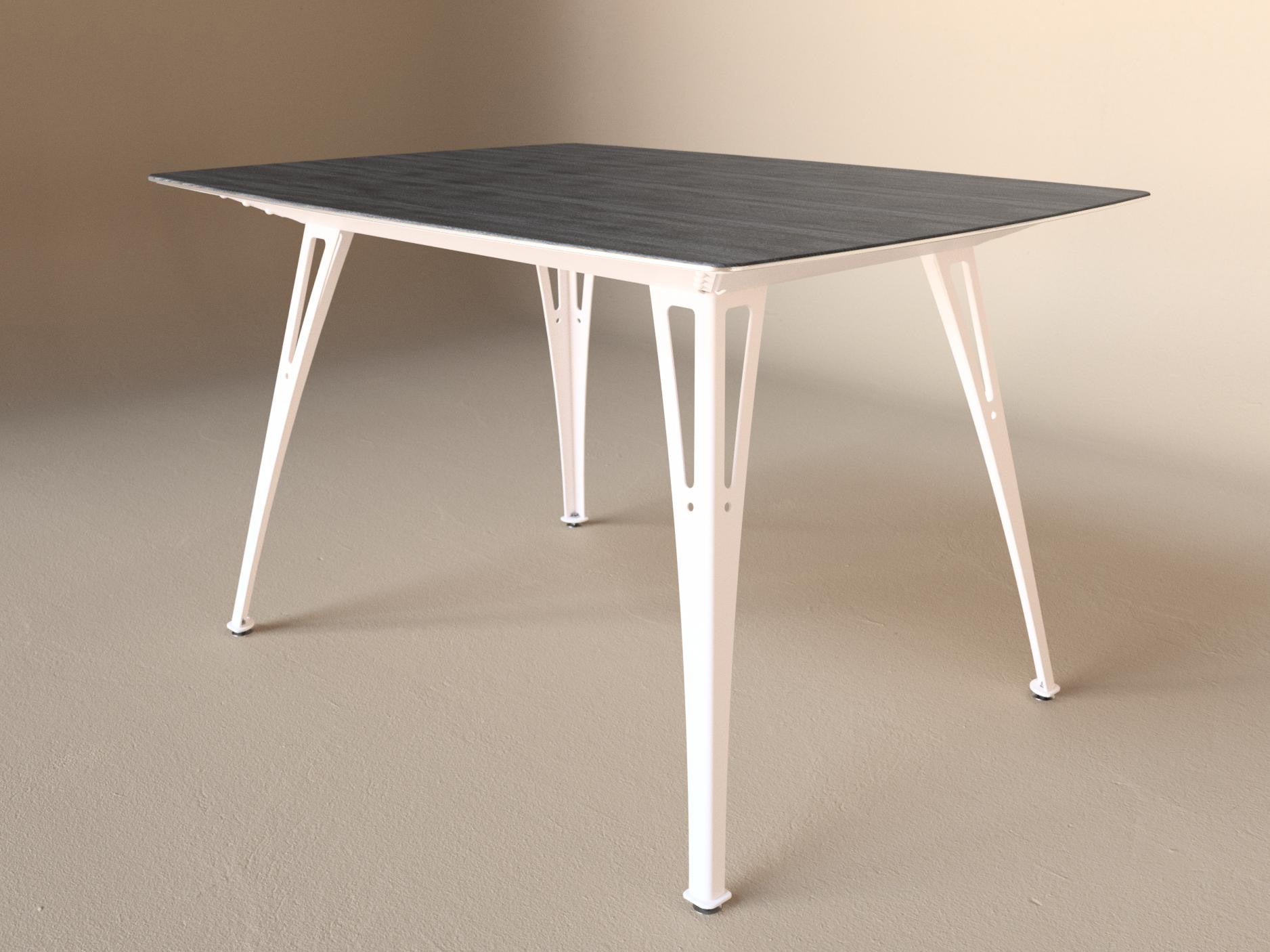 Custom Fortis dining table, 4 seat narrow format, with black maple top and white base