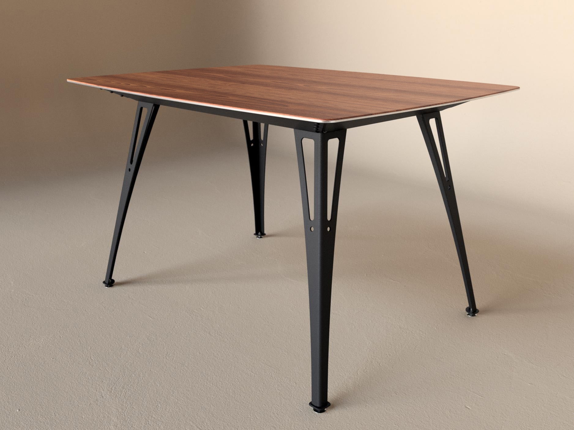 Custom Fortis dining table, 4 seat narrow format, with cherry top and black base
