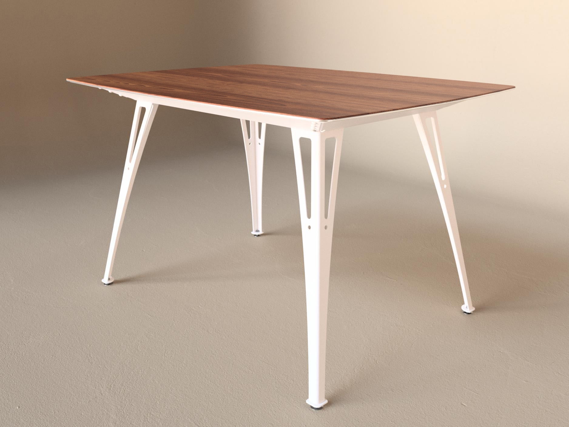 Custom Fortis dining table, 4 seat narrow format, with cherry top and white base