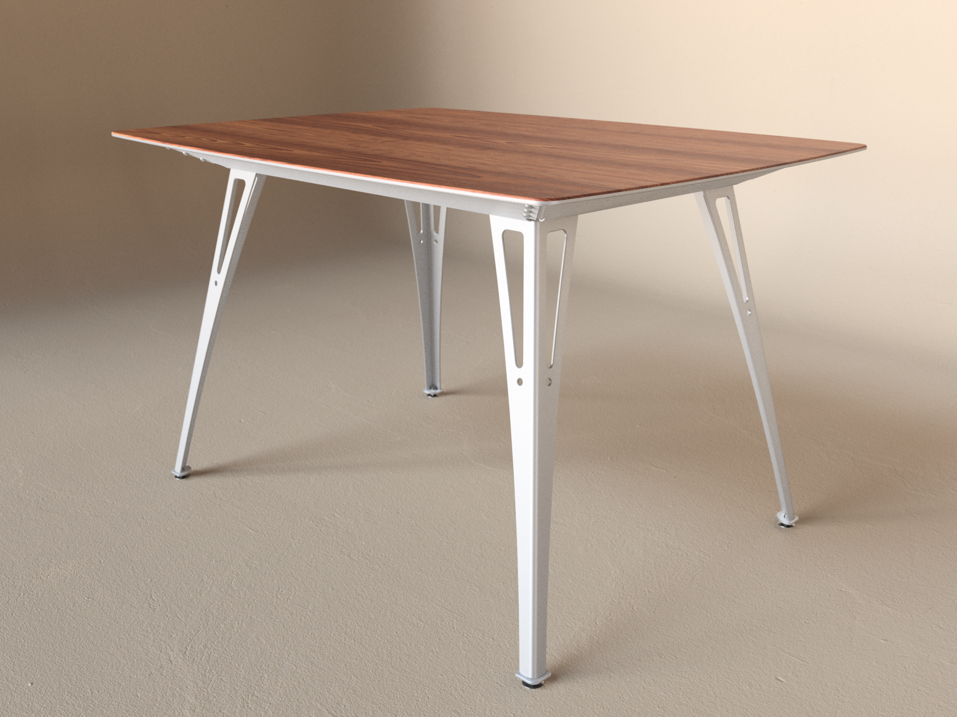 Custom Fortis dining table, 4 seat narrow format, with cherry top and aluminum base