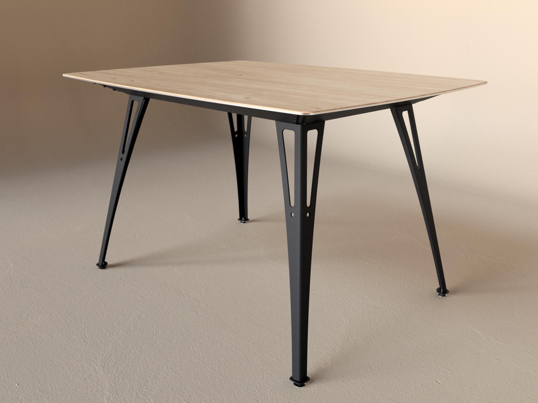 Custom Fortis dining table, 4 seat narrow format, with maple top and black base