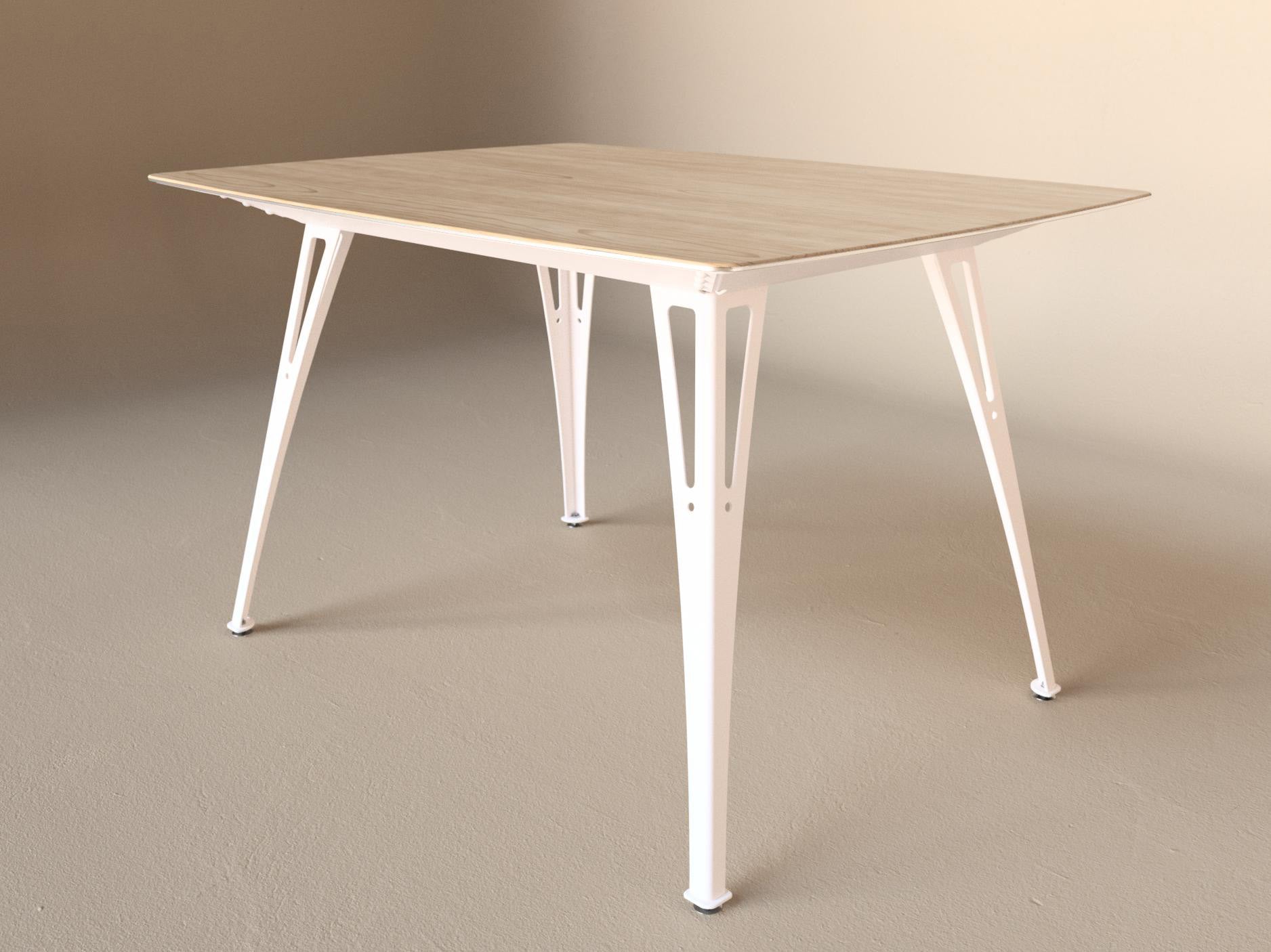 Custom Fortis dining table, 4 seat narrow format, with maple top and white base