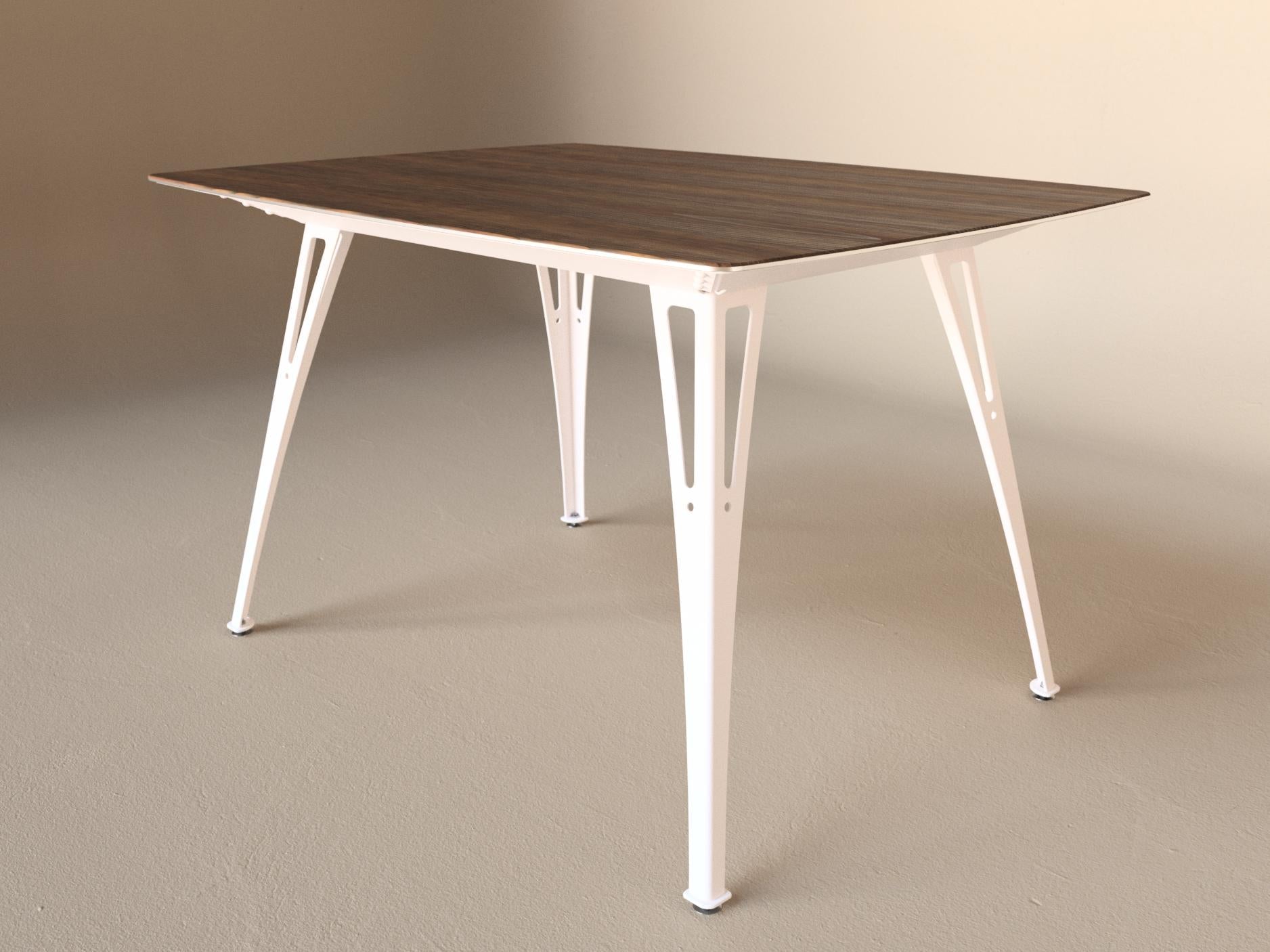 Custom Fortis dining table, 4 seat narrow format, with walnut top and white base