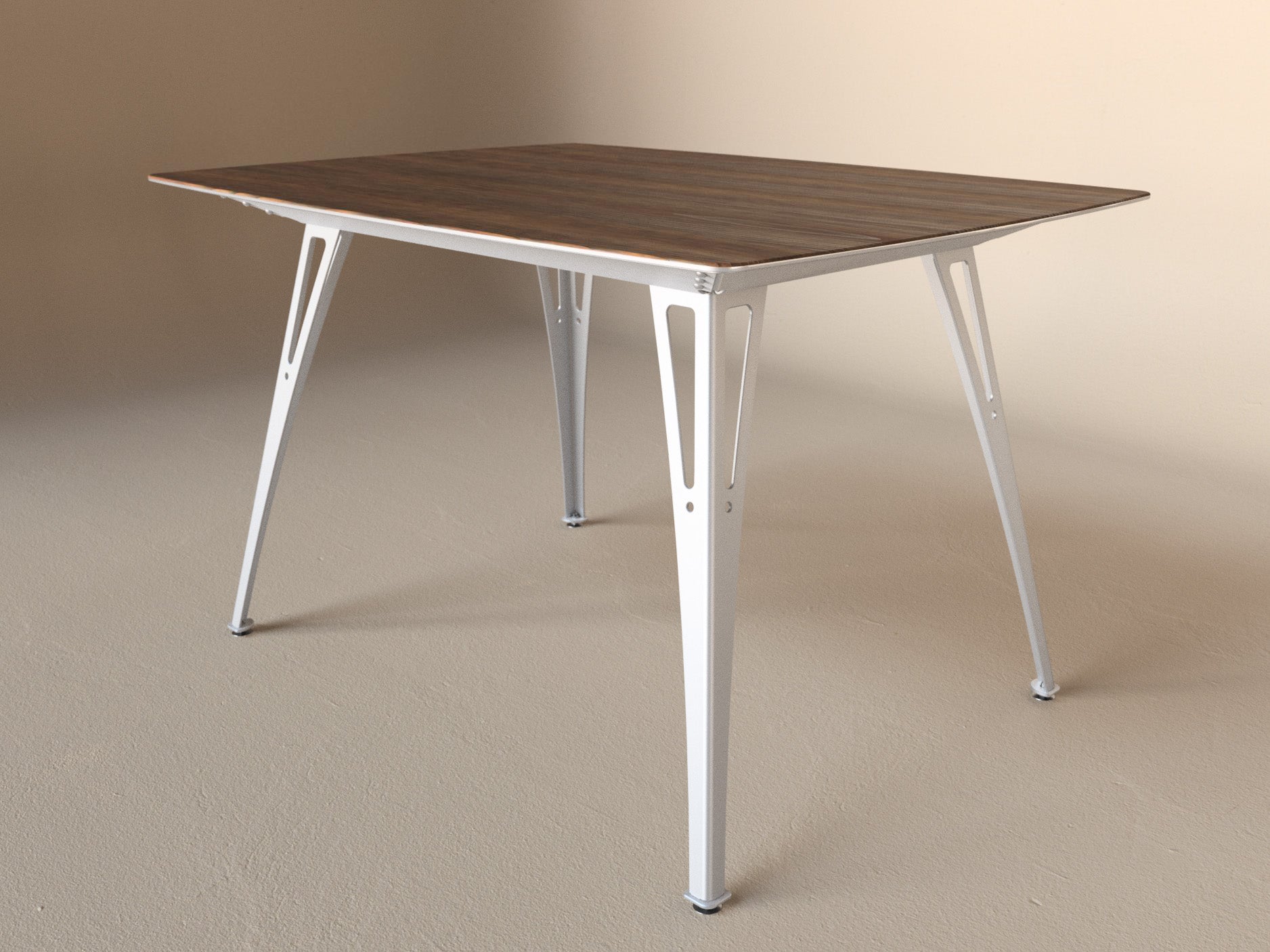 Custom Fortis dining table, 4 seat narrow format, with walnut top and aluminum base