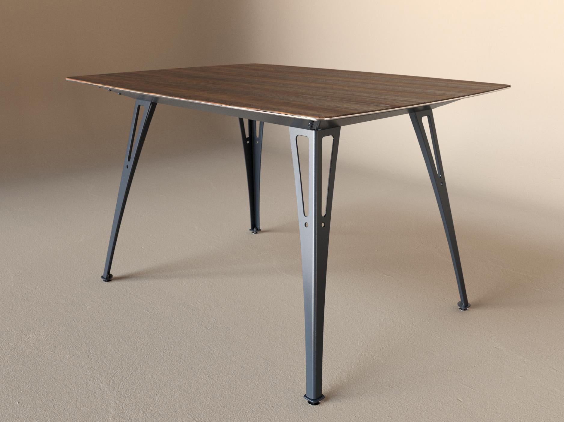 Custom Fortis dining table, 4 seat narrow format, with walnut top and raw steel base