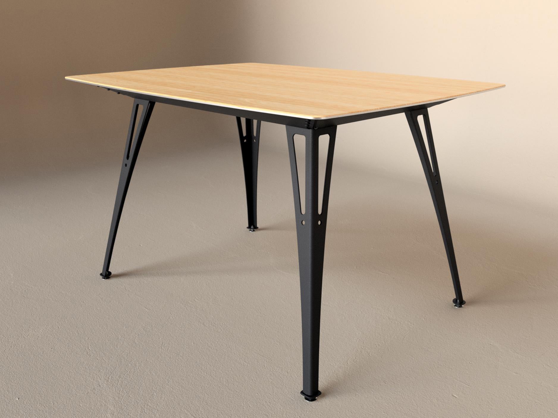 Custom Fortis dining table, 4 seat narrow format, with white oak top and black base