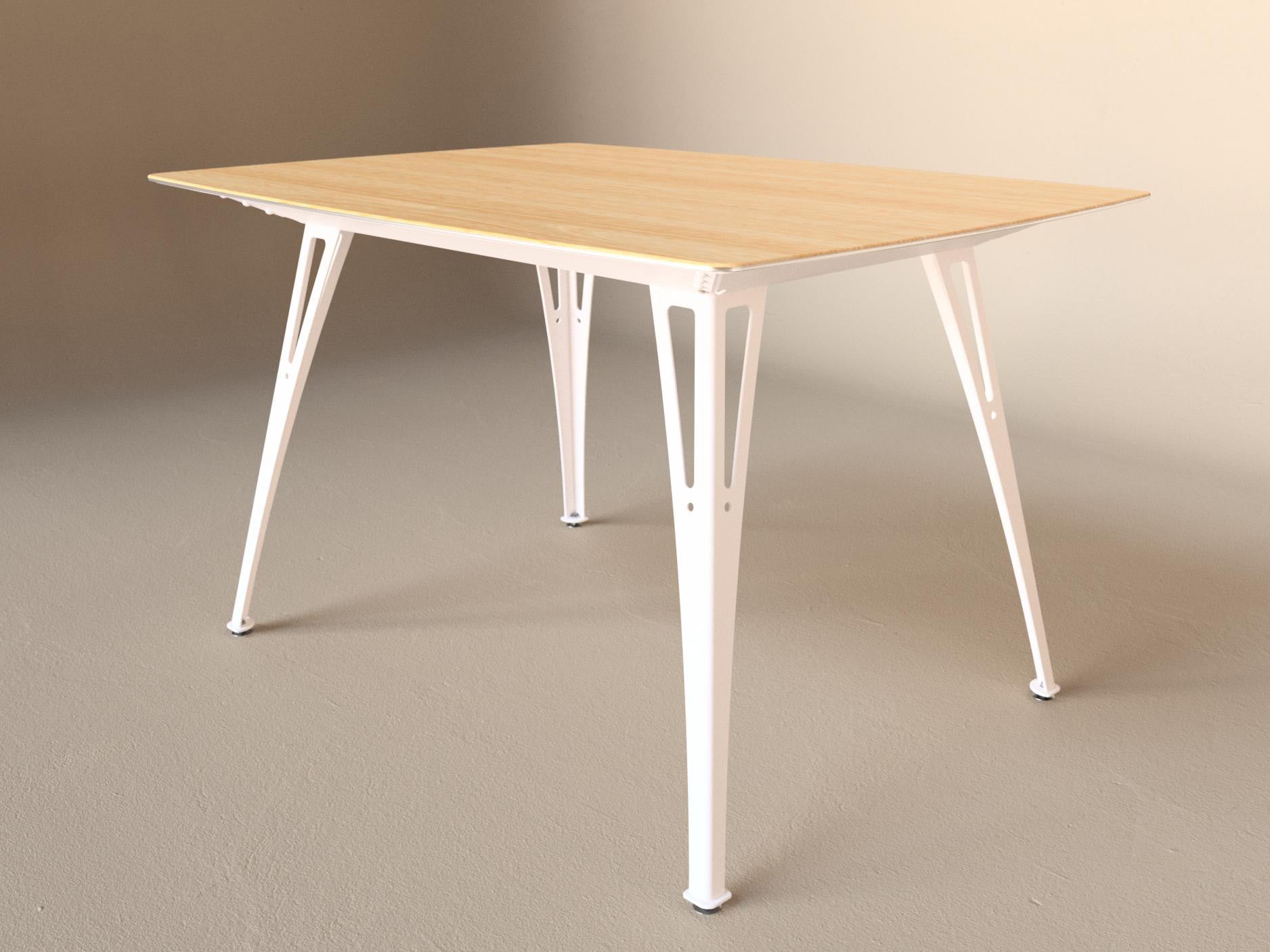Custom Fortis dining table, 4 seat narrow format, with white oak top and white base