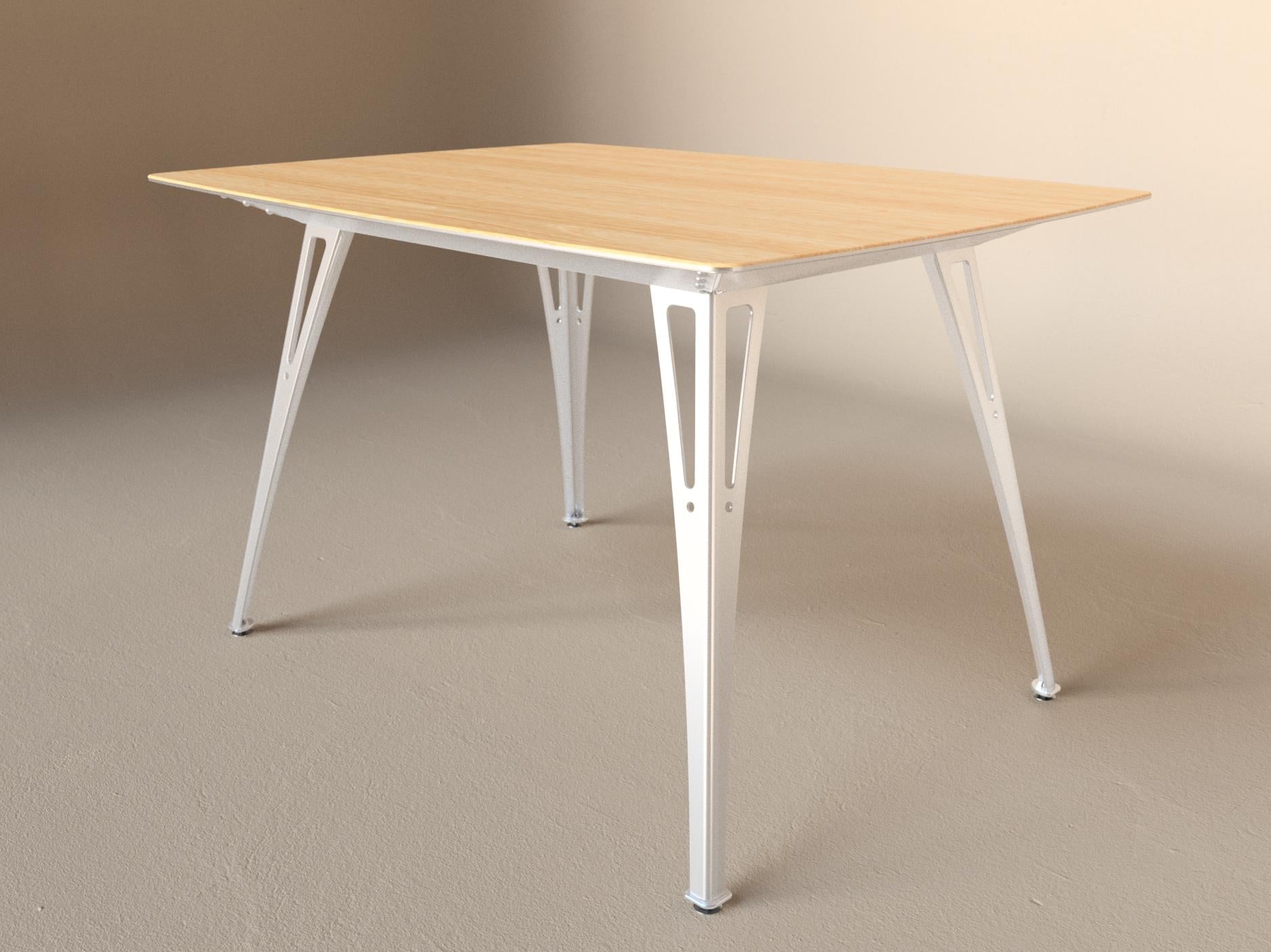 Custom Fortis dining table, 4 seat narrow format, with white oak top and aluminum base