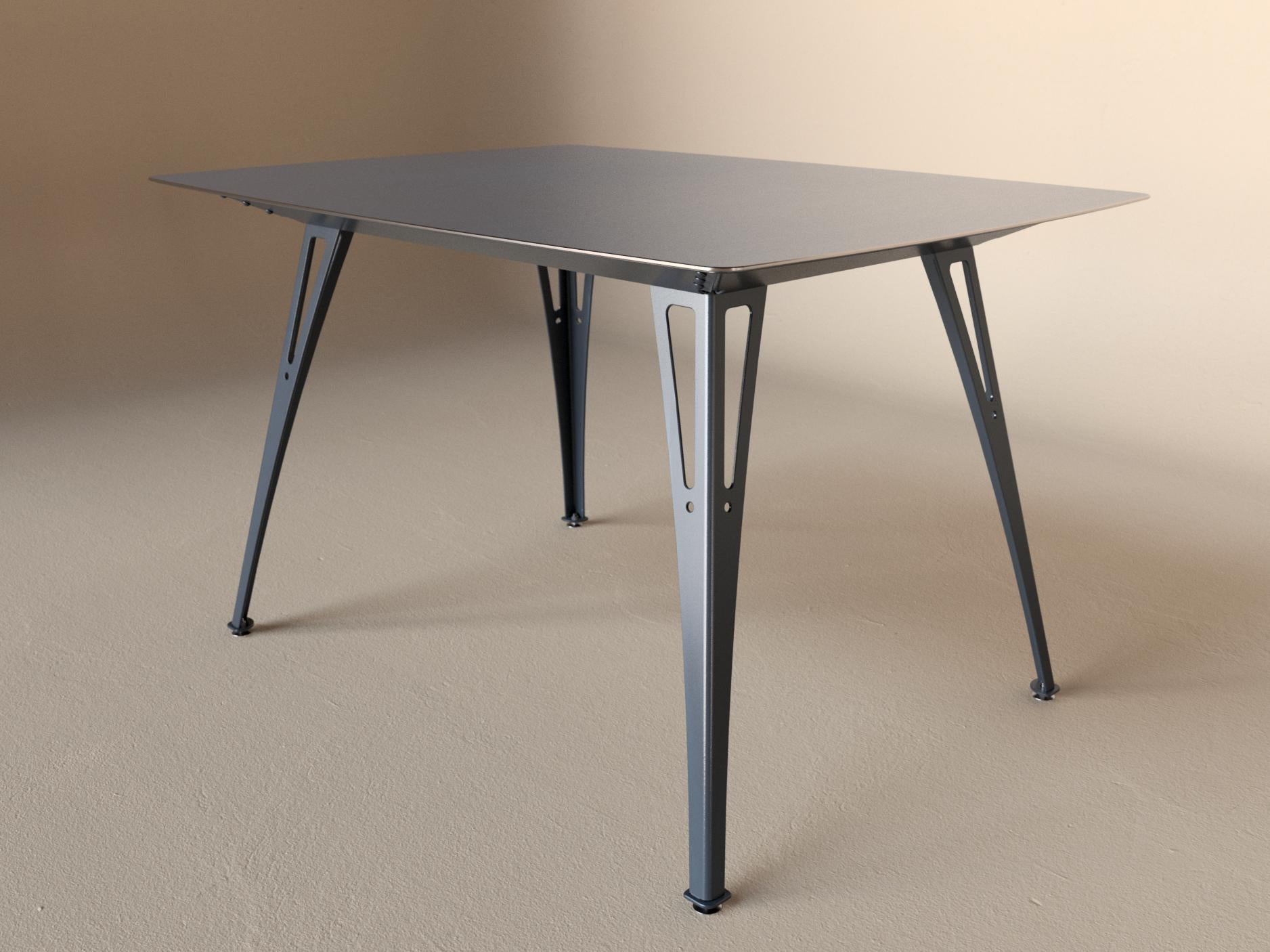 Custom Fortis dining table, 4 seat narrow format, with raw steel top and raw steel base