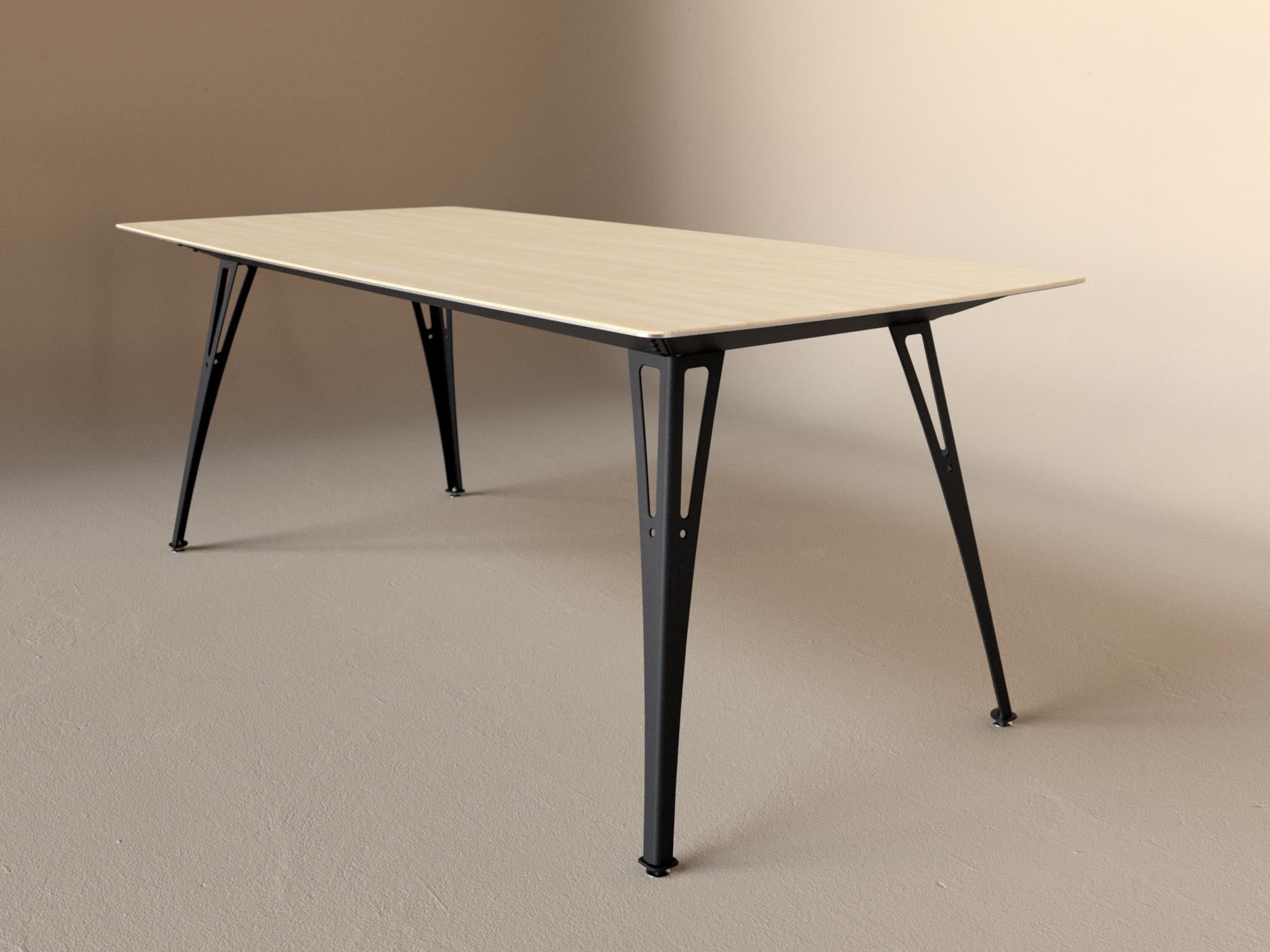 Custom Fortis dining table, 6 seat narrow format, with maple top and black base