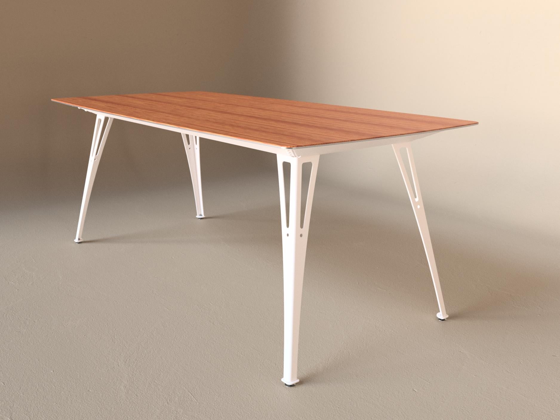 Custom Fortis dining table, 6 seat narrow format, with cherry top and black base