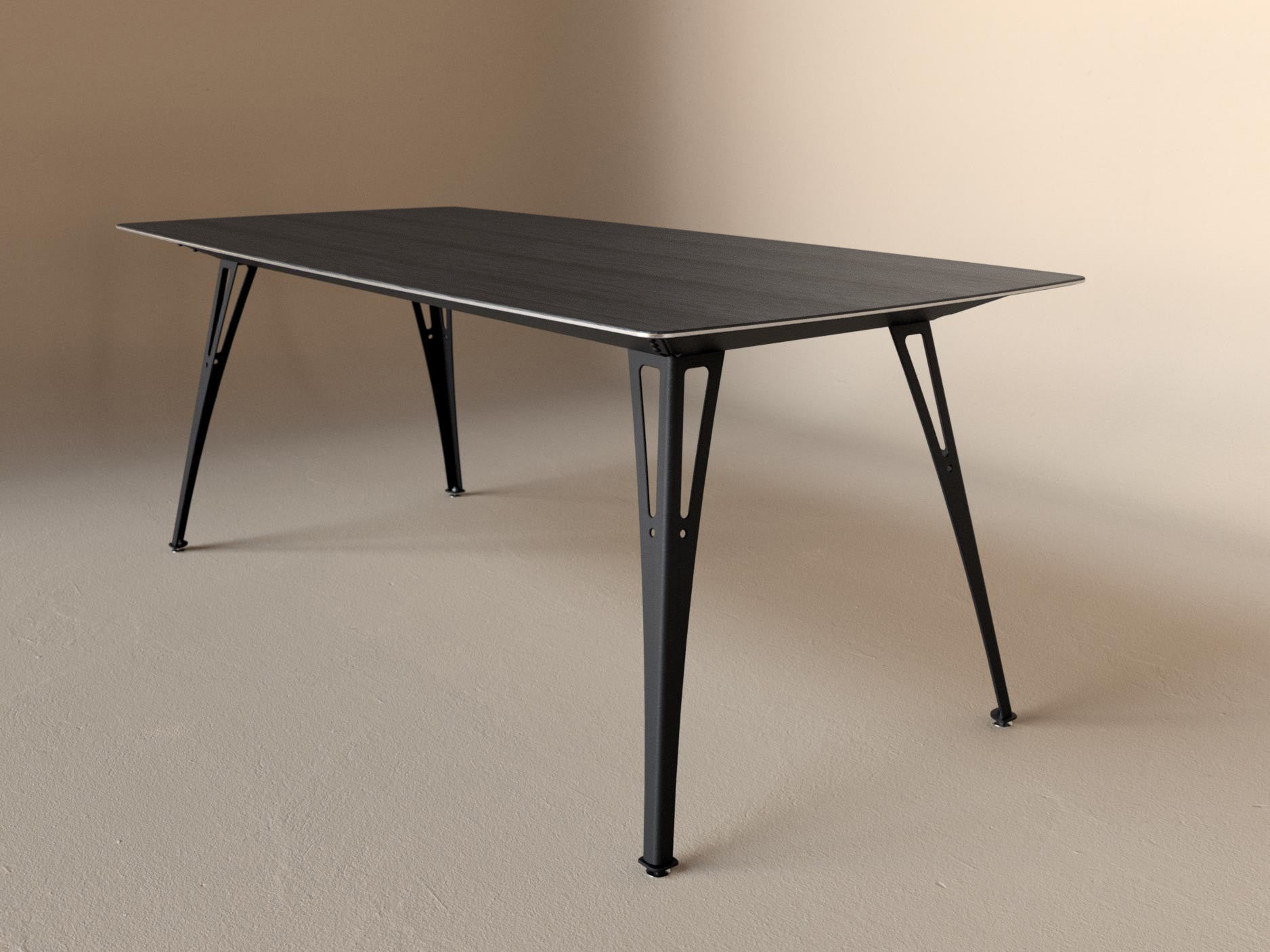 Custom Fortis dining table, 6 seat narrow format, with black maple top and black base