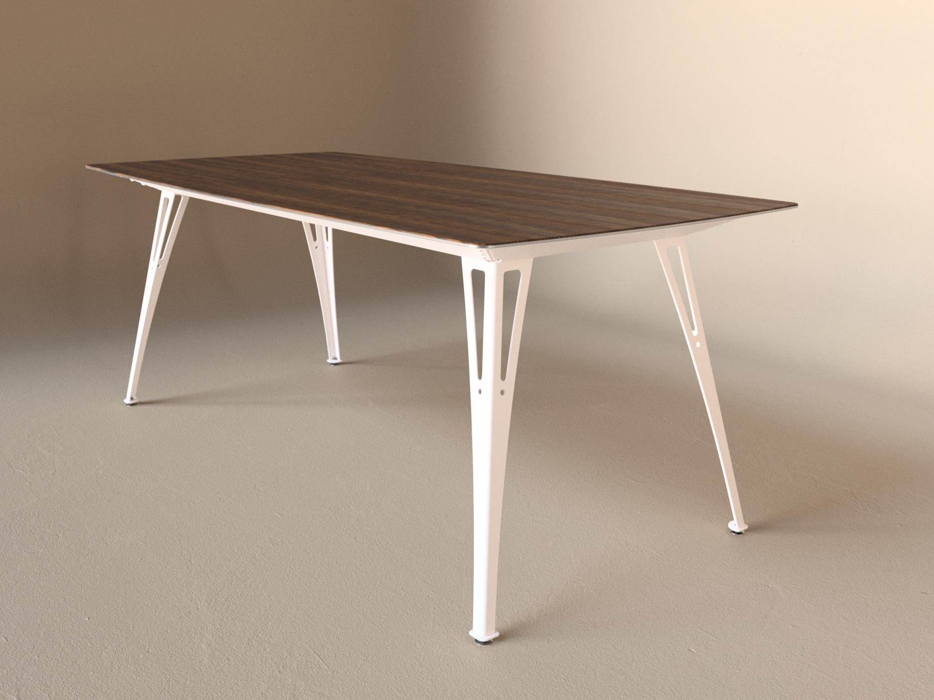 Custom Fortis dining table, 6 seat narrow format, with walnut top and black base