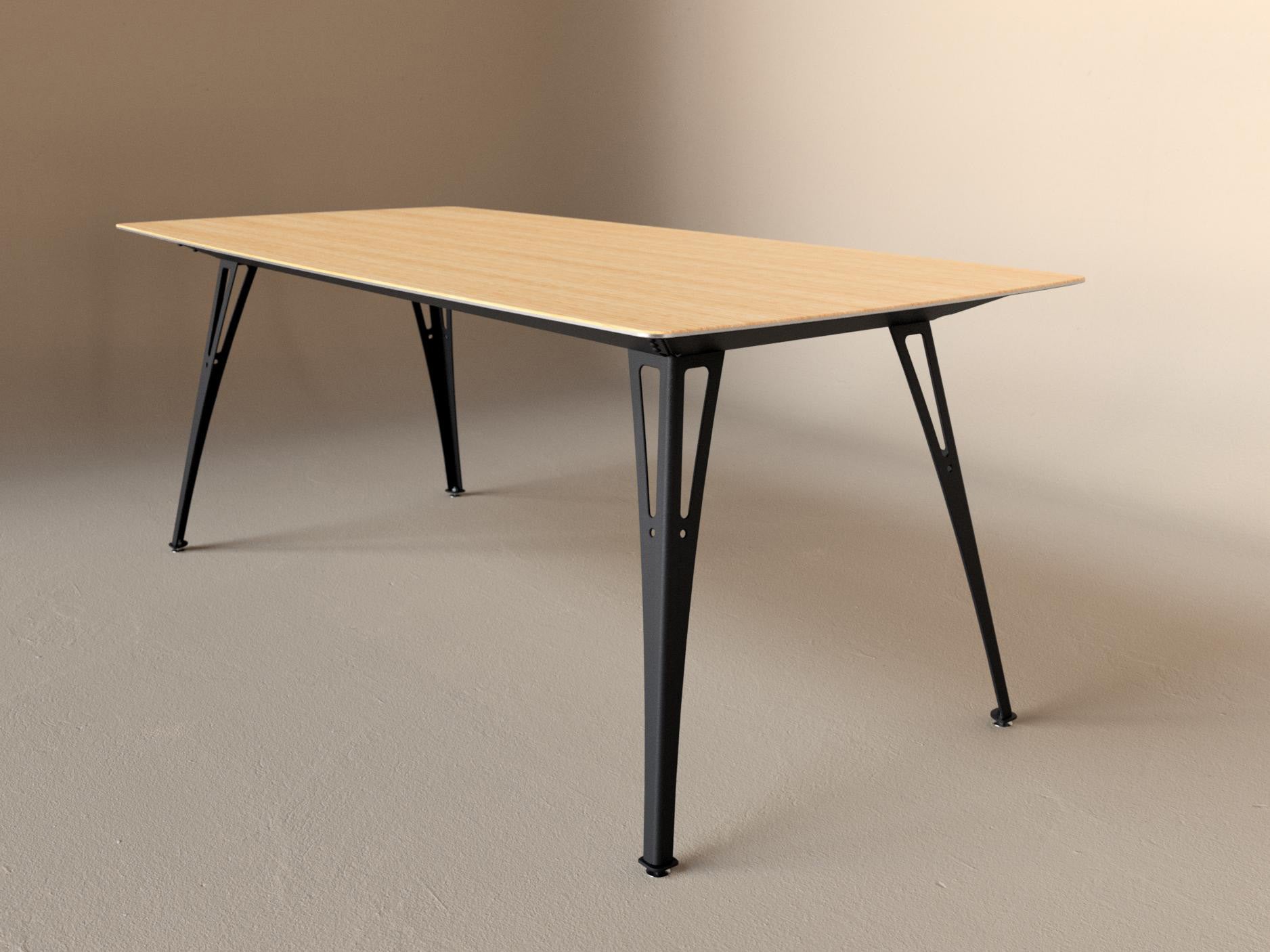 Custom Fortis dining table, 6 seat narrow format, with white oak top and aluminum base