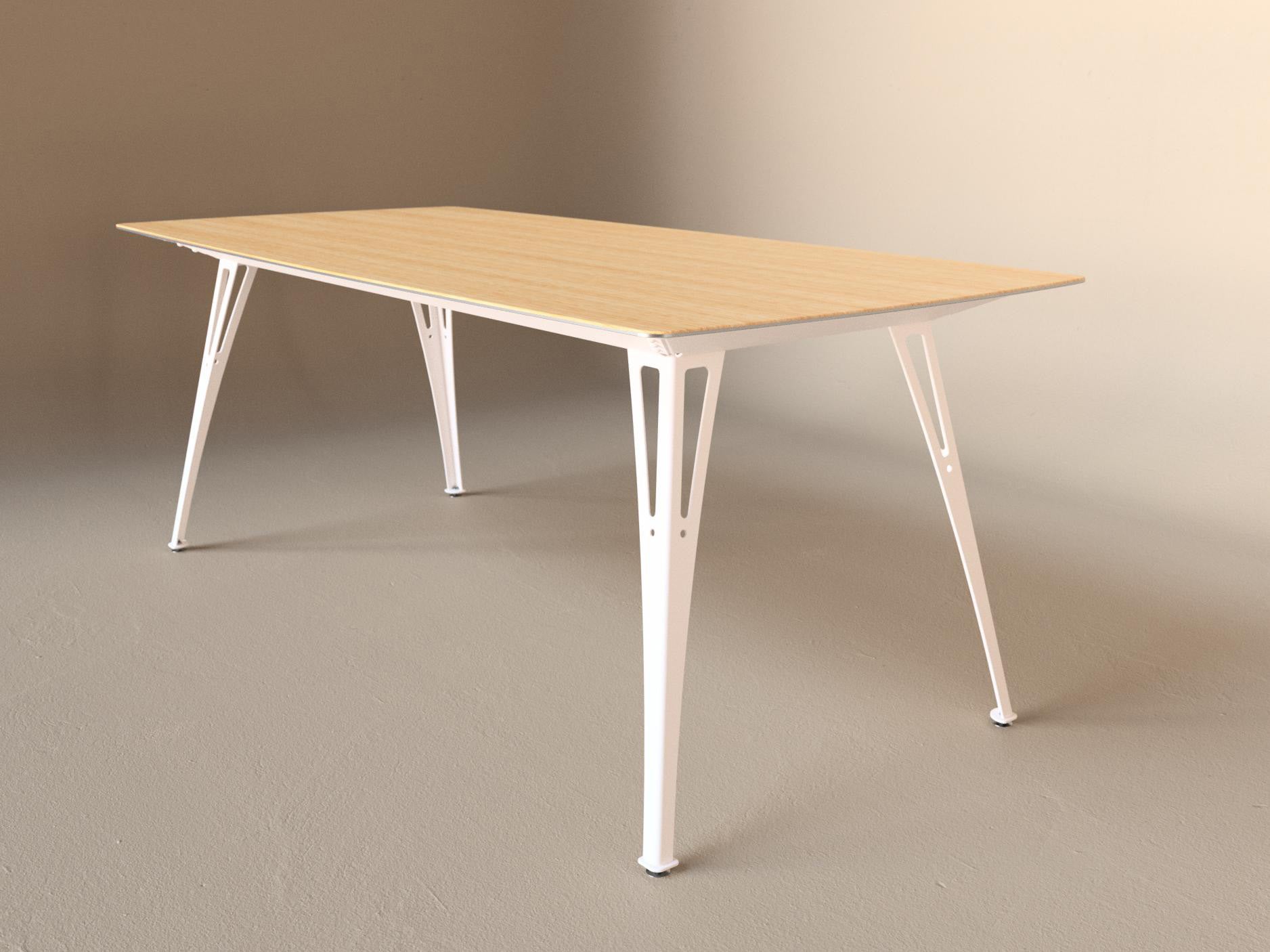 Custom Fortis dining table, 6 seat narrow format, with white oak top and white base