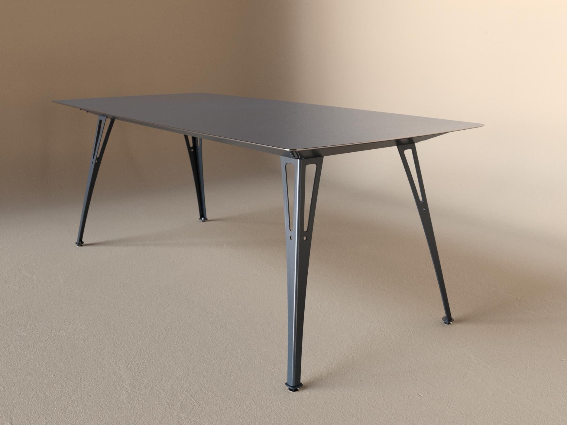 Custom Fortis dining table, 6 seat narrow format, with cherry top and white base