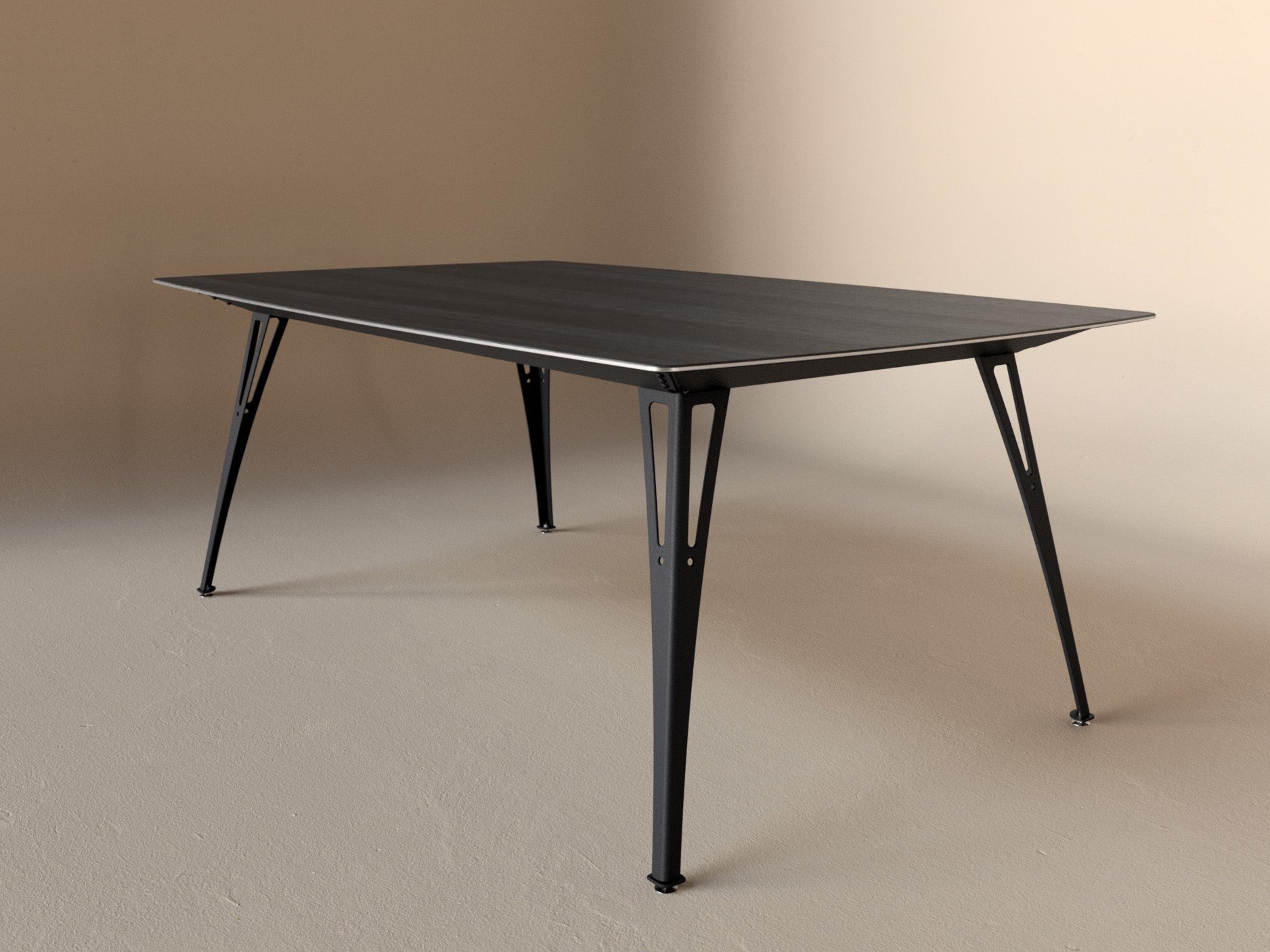 Custom Fortis dining table, 6 seat wide format, with black maple top and black base