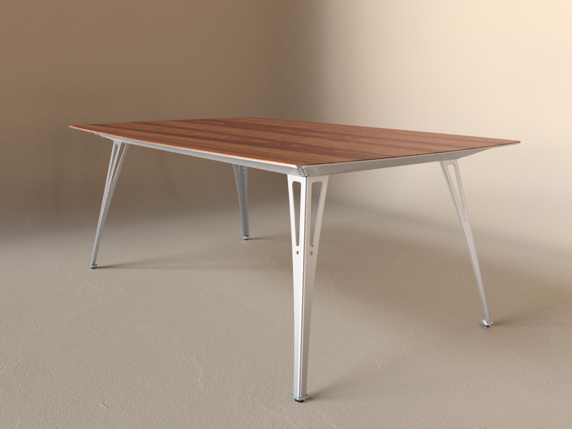 Custom Fortis dining table, 6 seat wide format, with cherry top and aluminum base