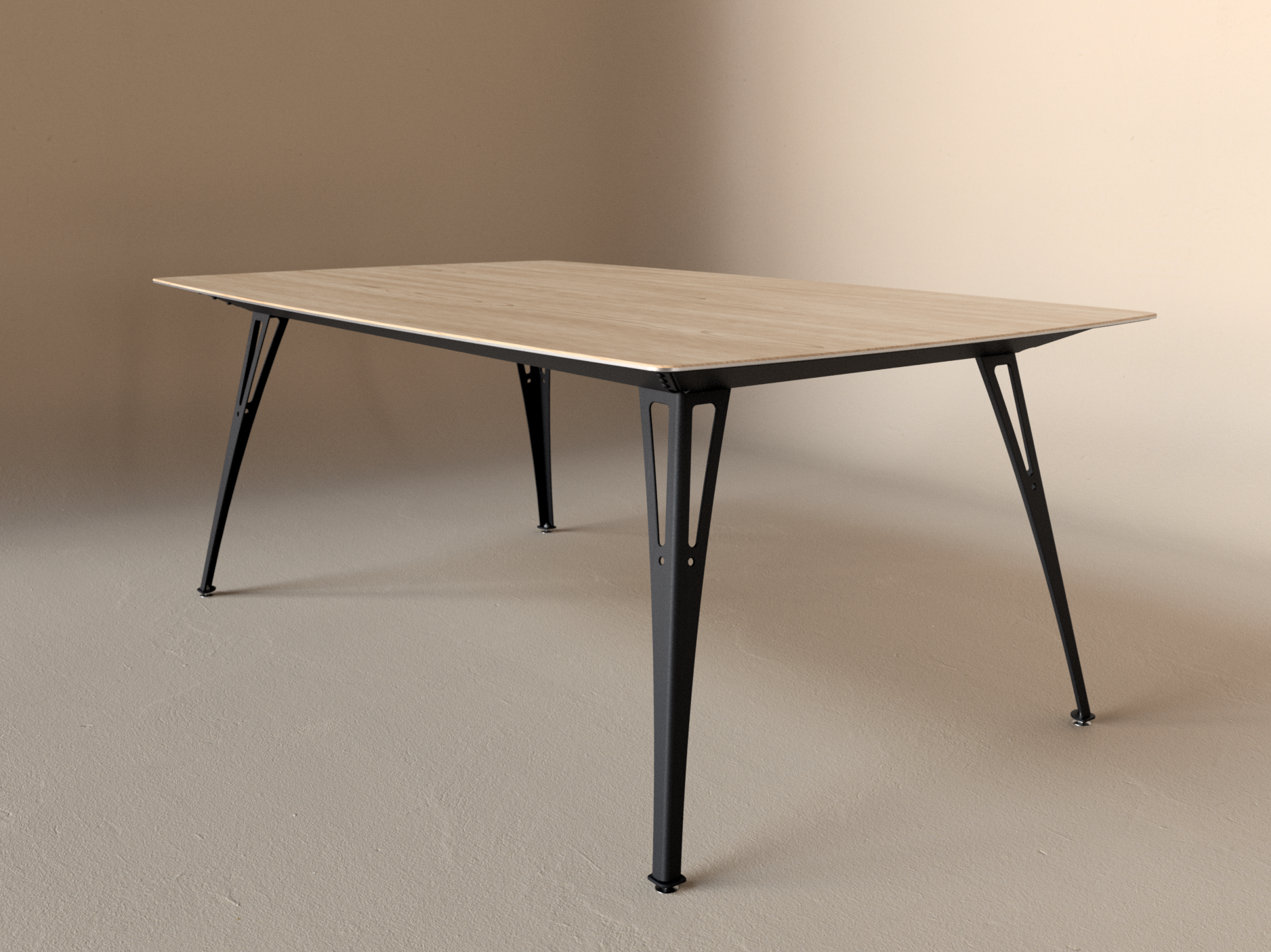 Custom Fortis dining table, 6 seat wide format, with maple top and black base
