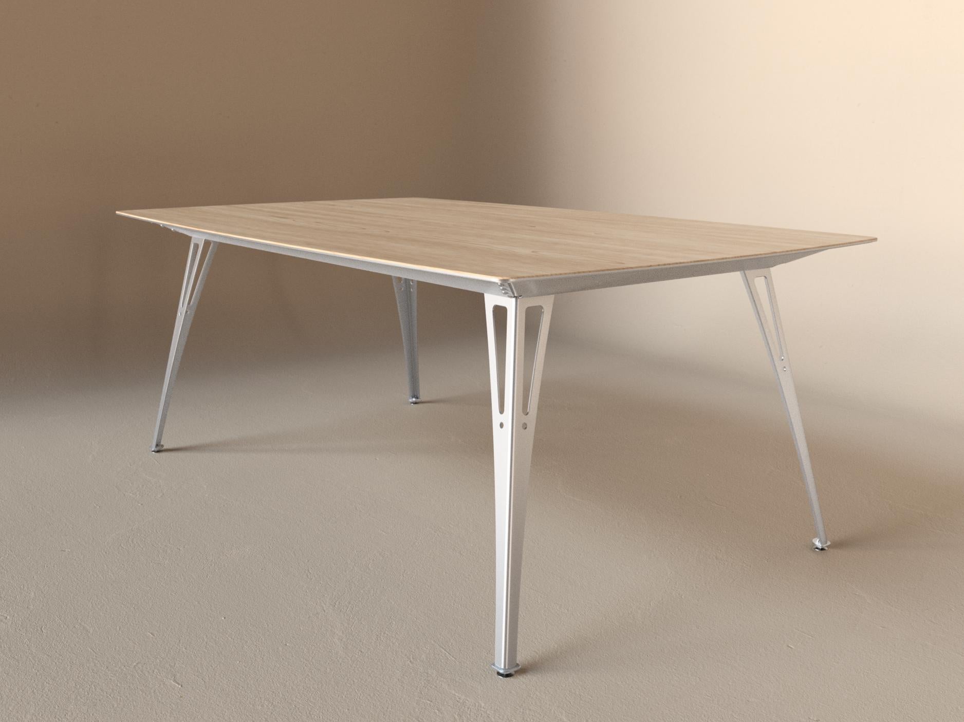 Custom Fortis dining table, 6 seat wide format, with maple top and aluminum base