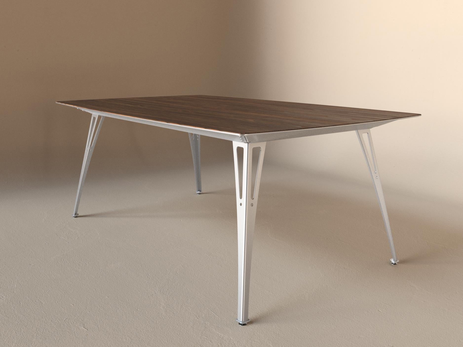 Custom Fortis dining table, 6 seat wide format, with walnut top and aluminum base