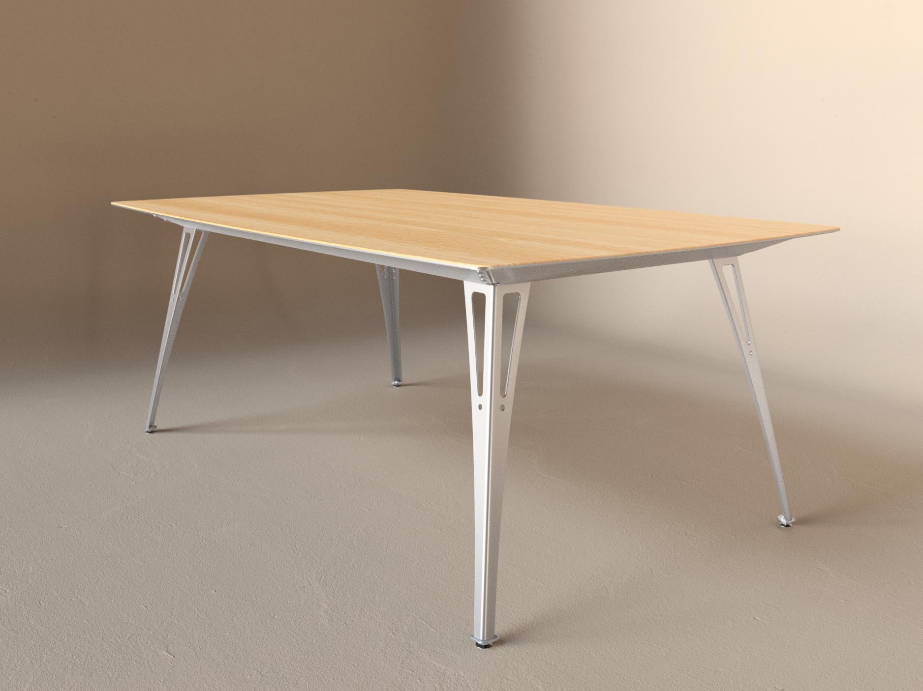 Custom Fortis dining table, 6 seat wide format, with white oak top and aluminum base