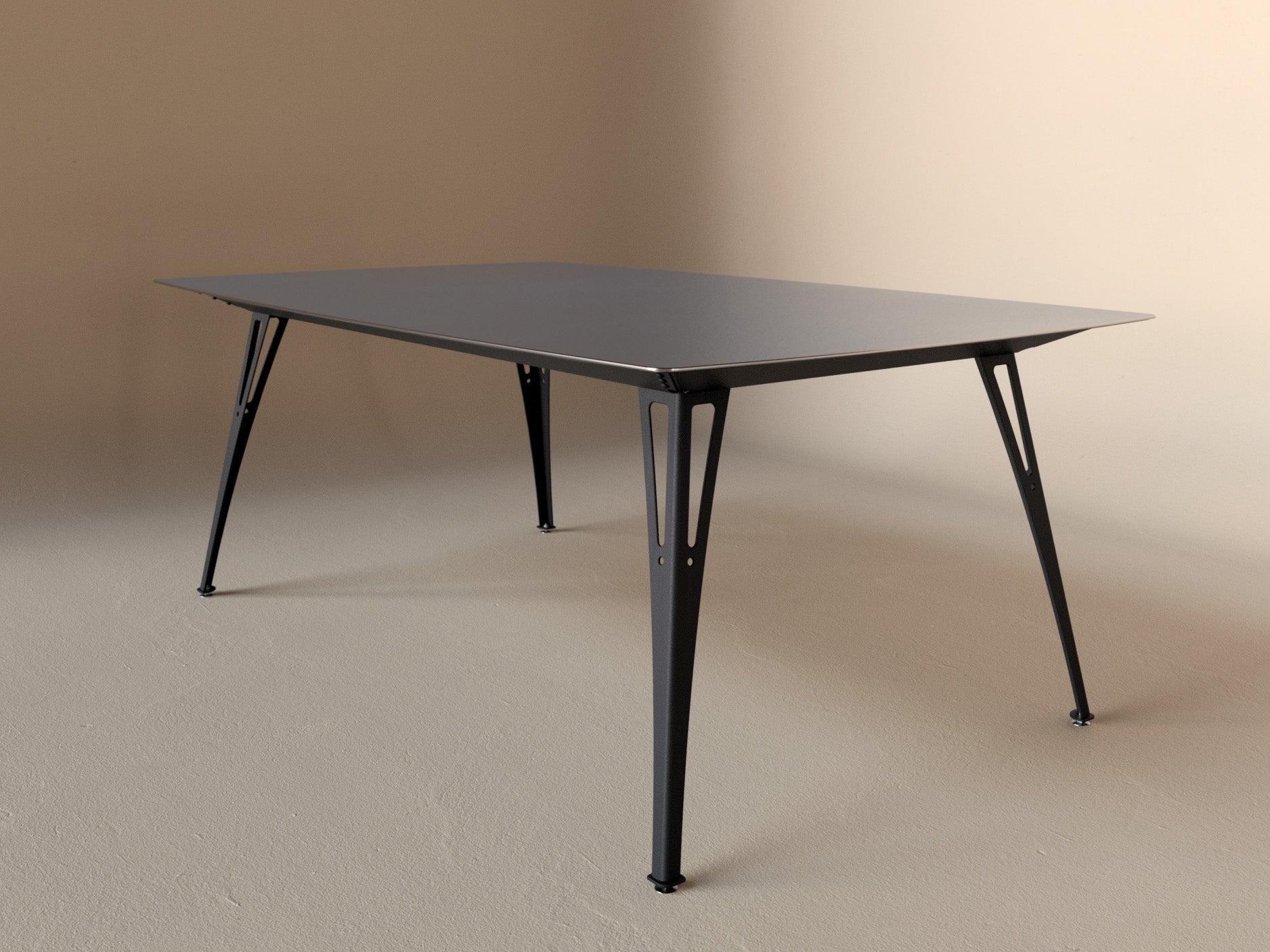 Custom Fortis dining table, 6 seat wide format, with raw steel top and raw steel base