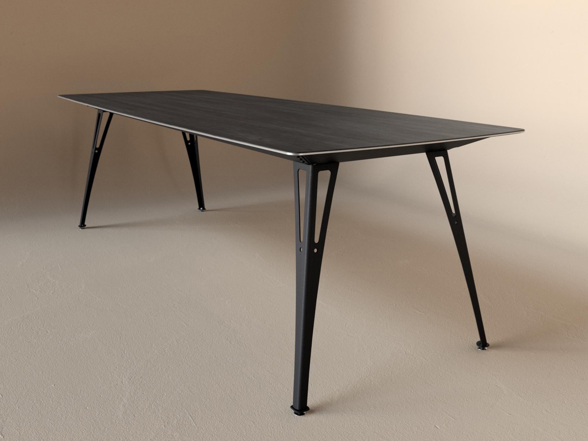 Custom Fortis dining table, 8 seat narrow format, with black maple top and black base