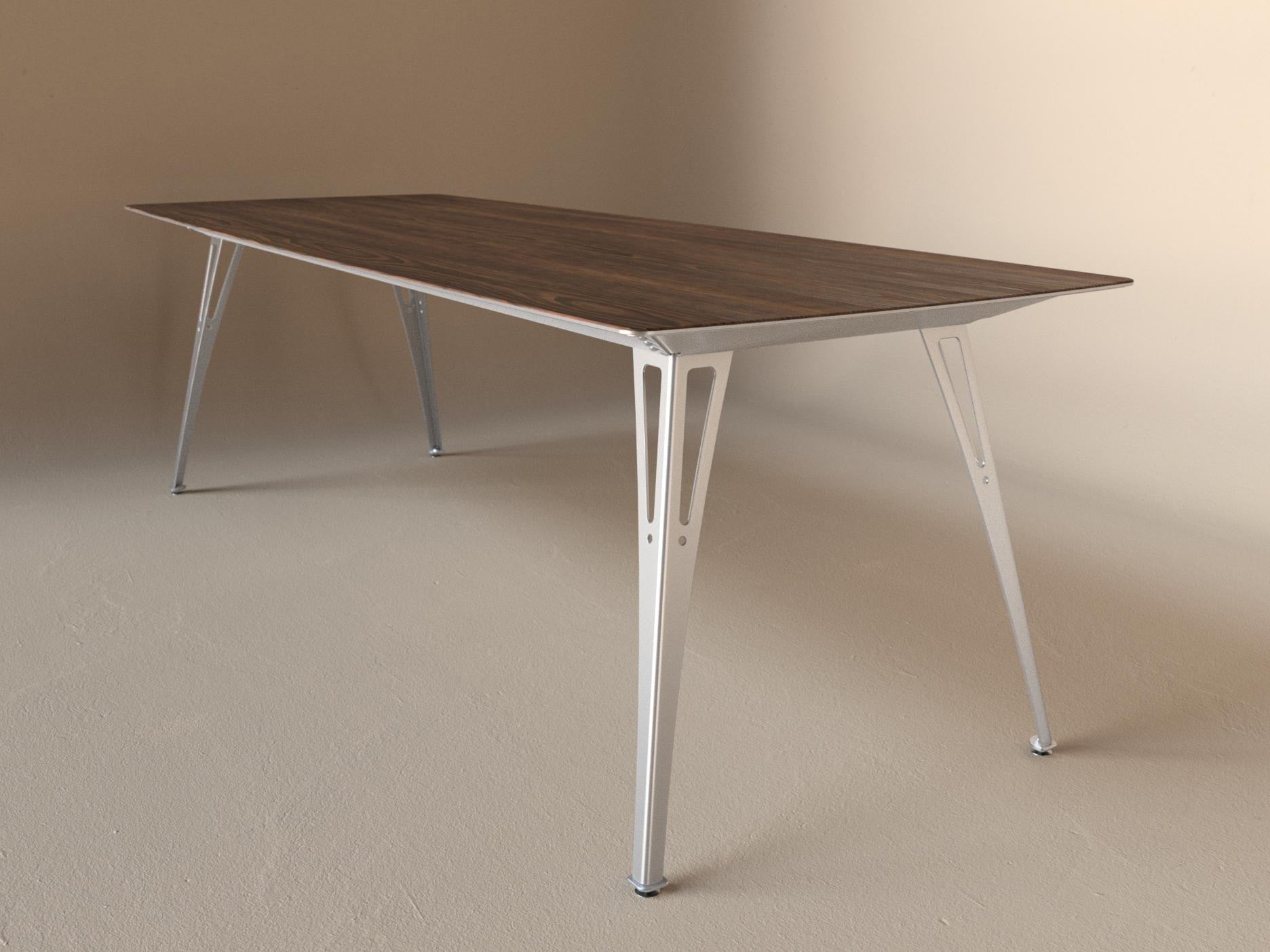 Custom Fortis dining table, 8 seat narrow format, with walnut top and black base