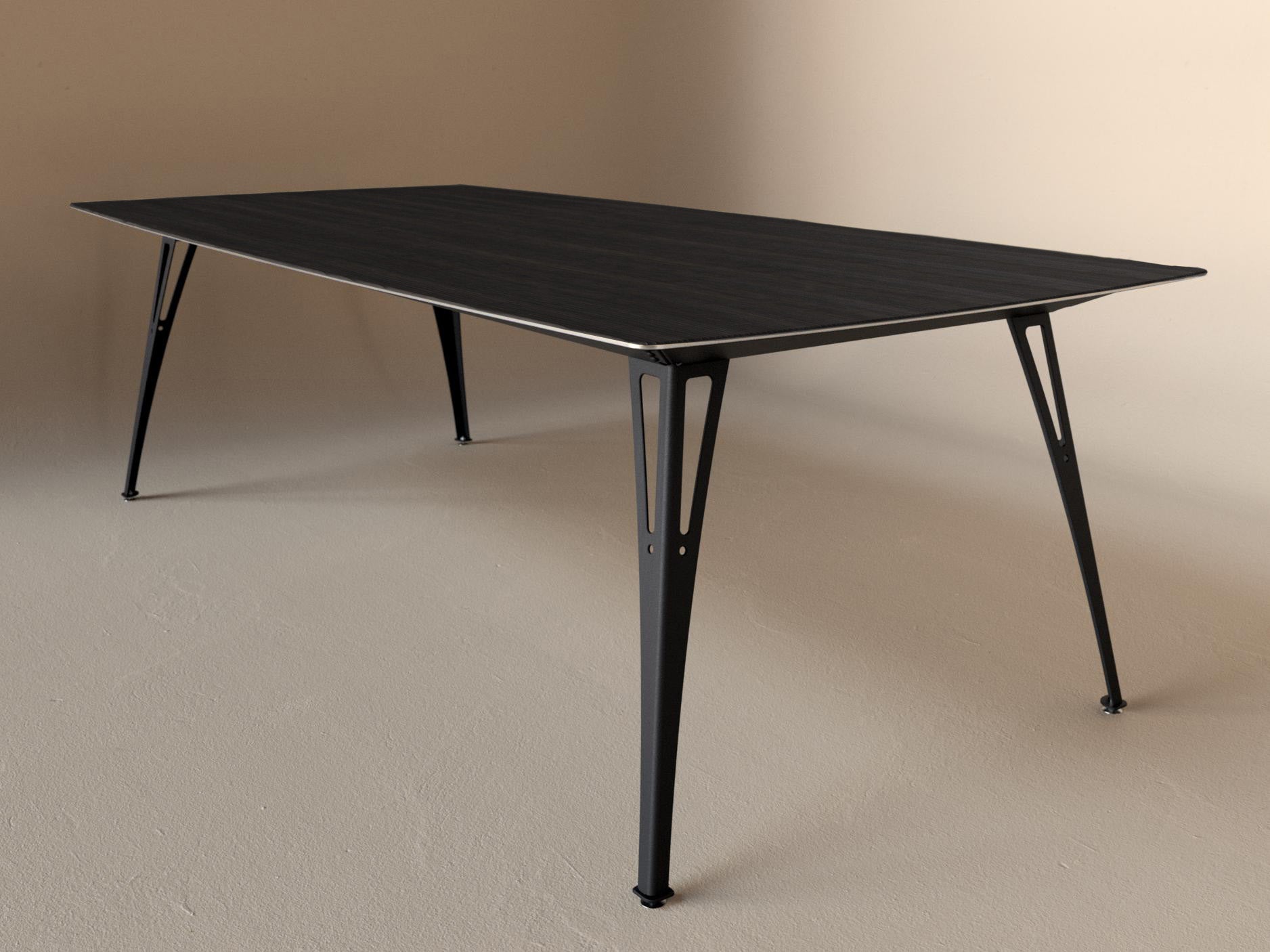 Custom Fortis dining table, 8 seat wide format, with black maple top and black base