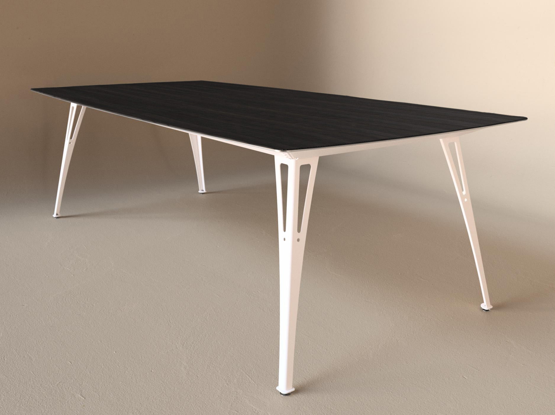 Custom Fortis dining table, 8 seat wide format, with maple top and raw steel base