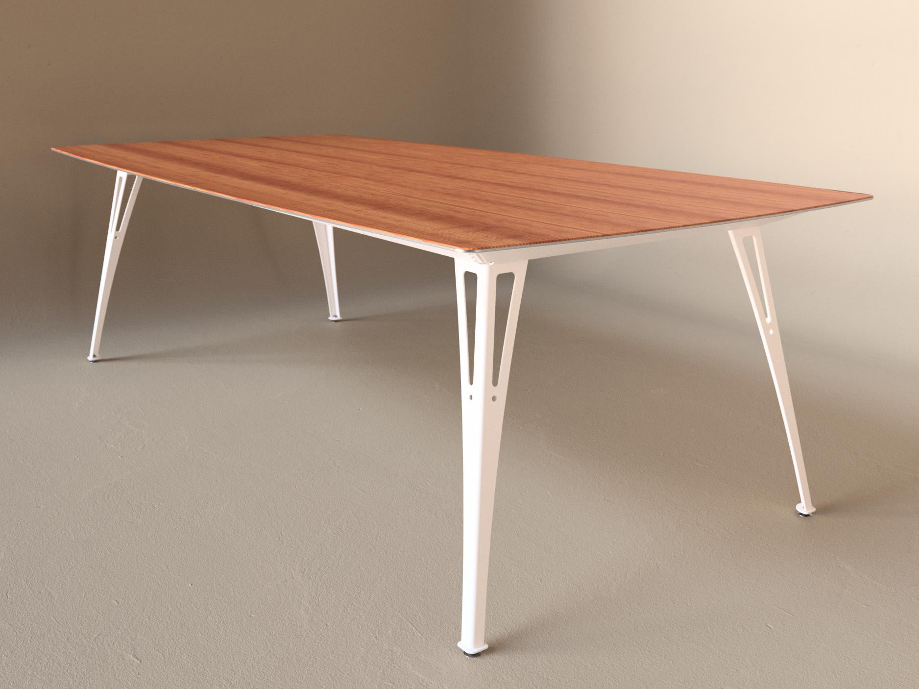 Custom Fortis dining table, 8 seat wide format, with cherry top and white base