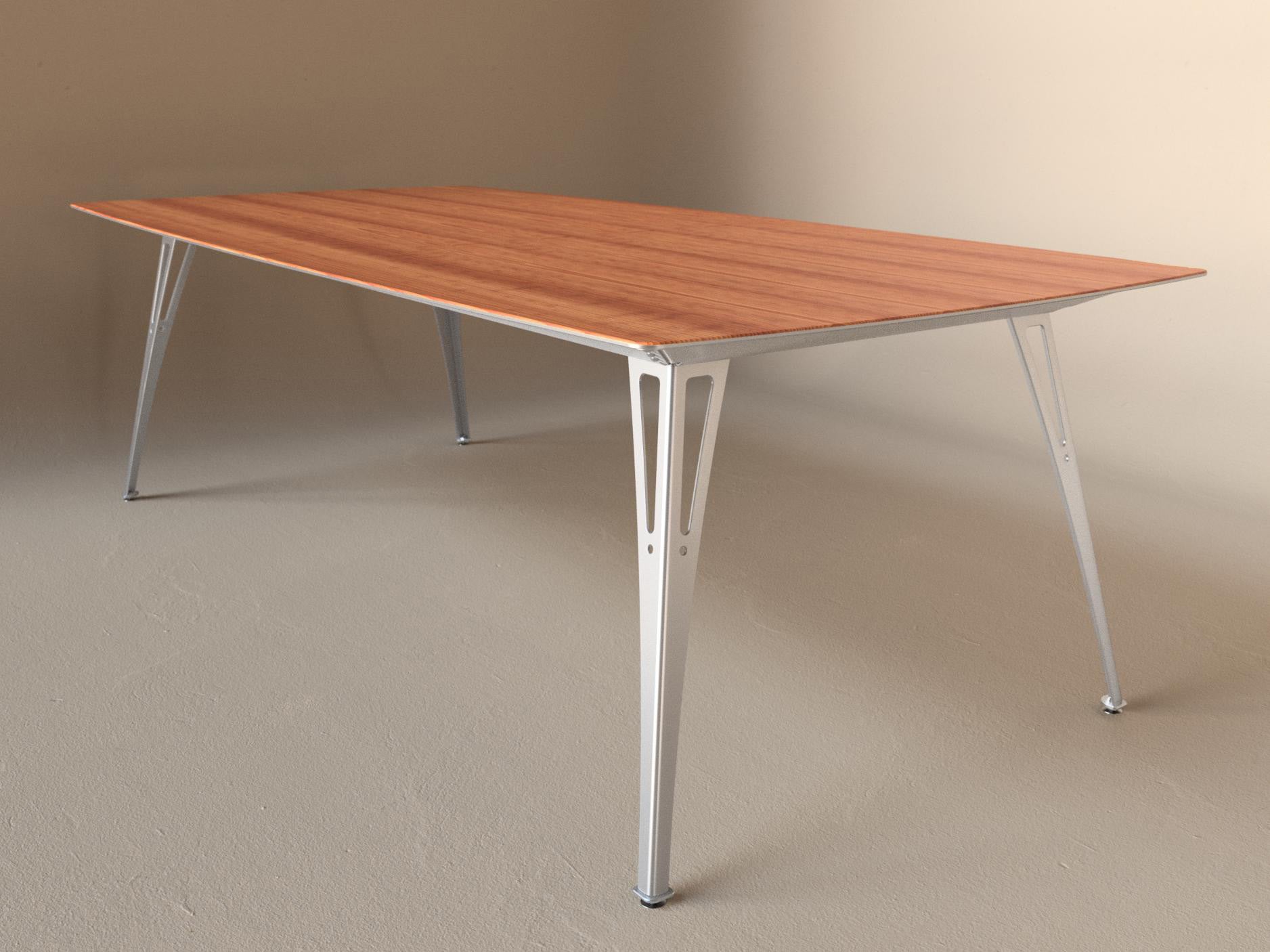Custom Fortis dining table, 8 seat wide format, with cherry top and aluminum base