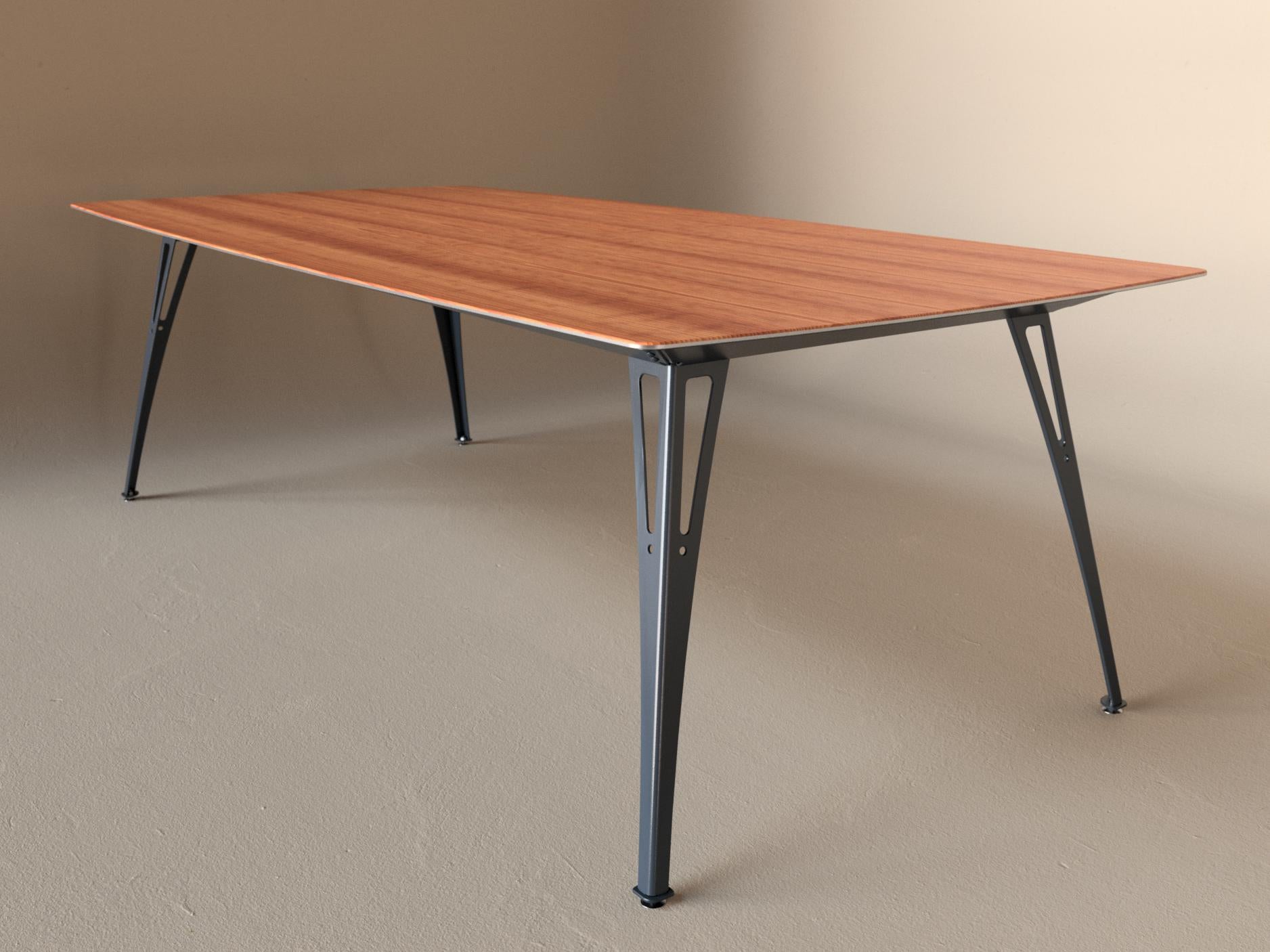 Custom Fortis dining table, 8 seat wide format, with cherry top and raw steel base