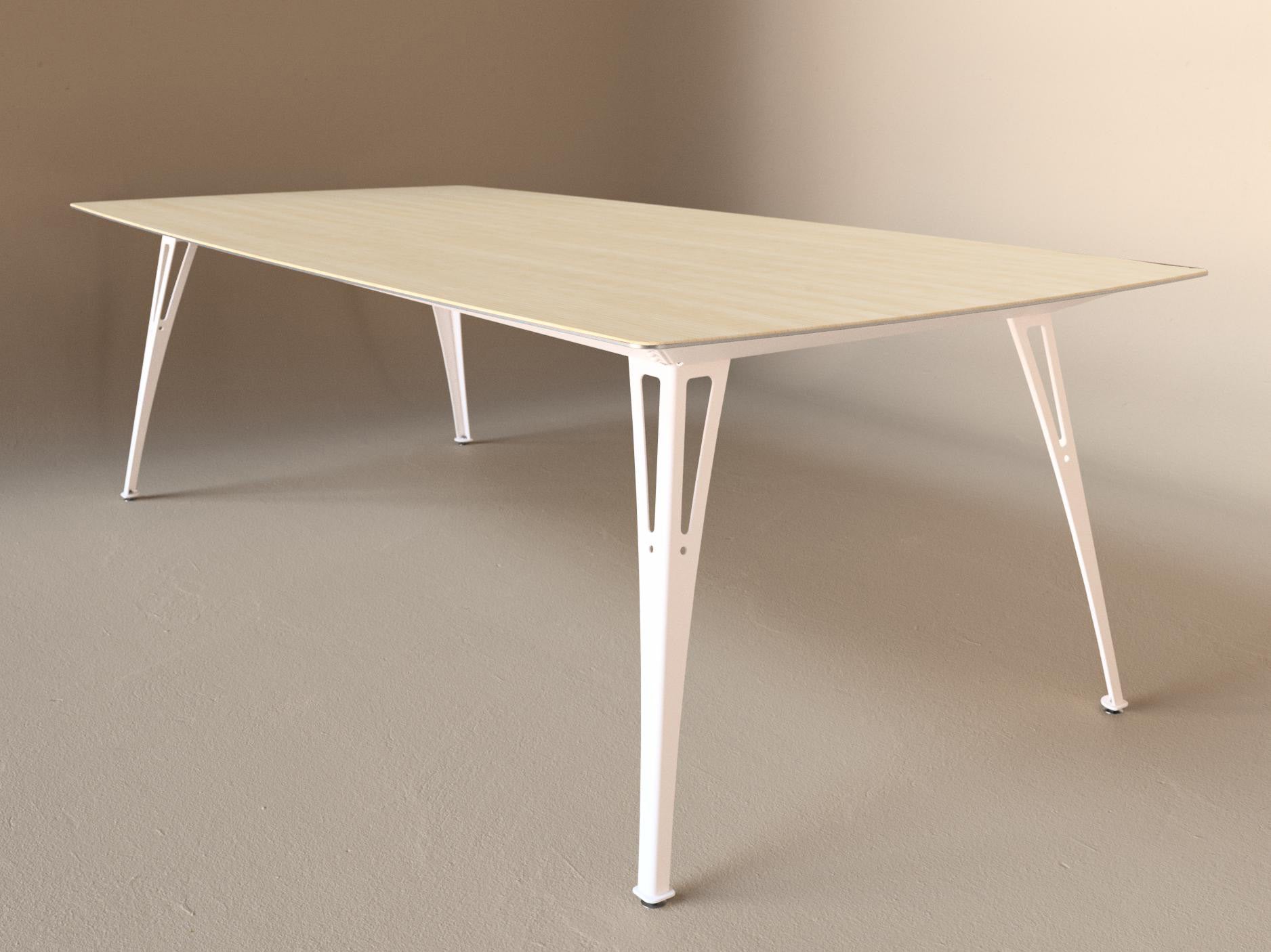 Custom Fortis dining table, 8 seat wide format, with maple top and white base