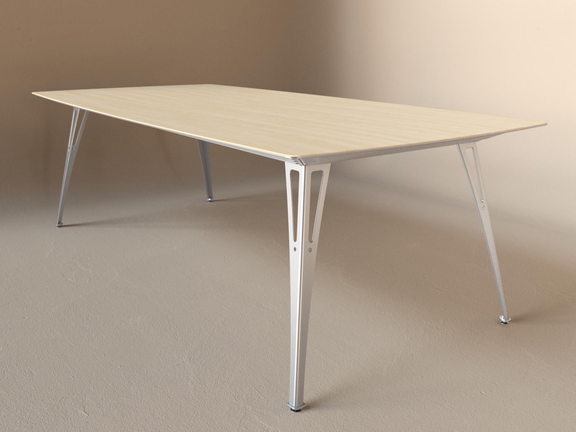 Custom Fortis dining table, 8 seat wide format, with maple top and aluminum base
