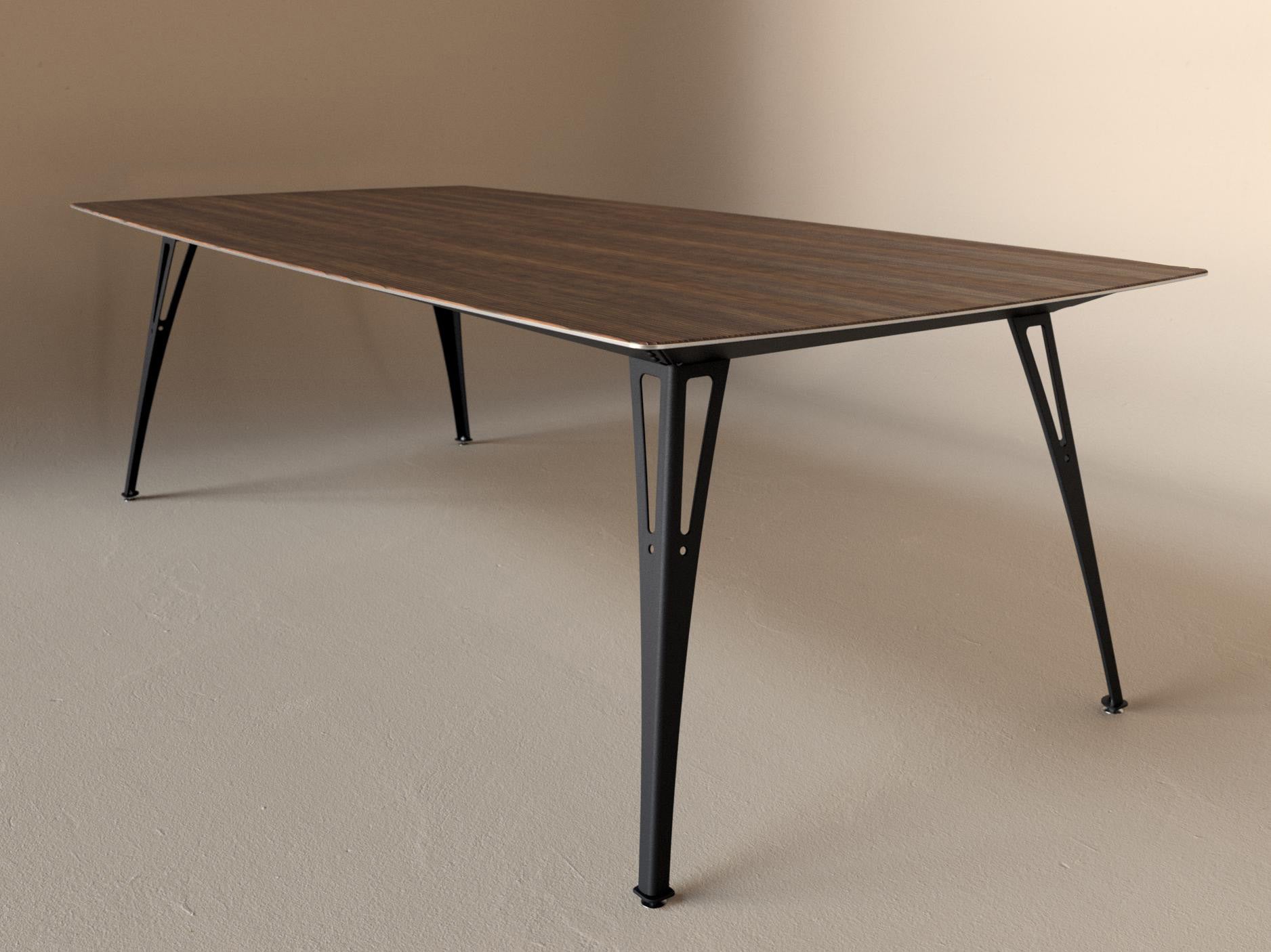 Custom Fortis dining table, 8 seat wide format, with walnut top and black base