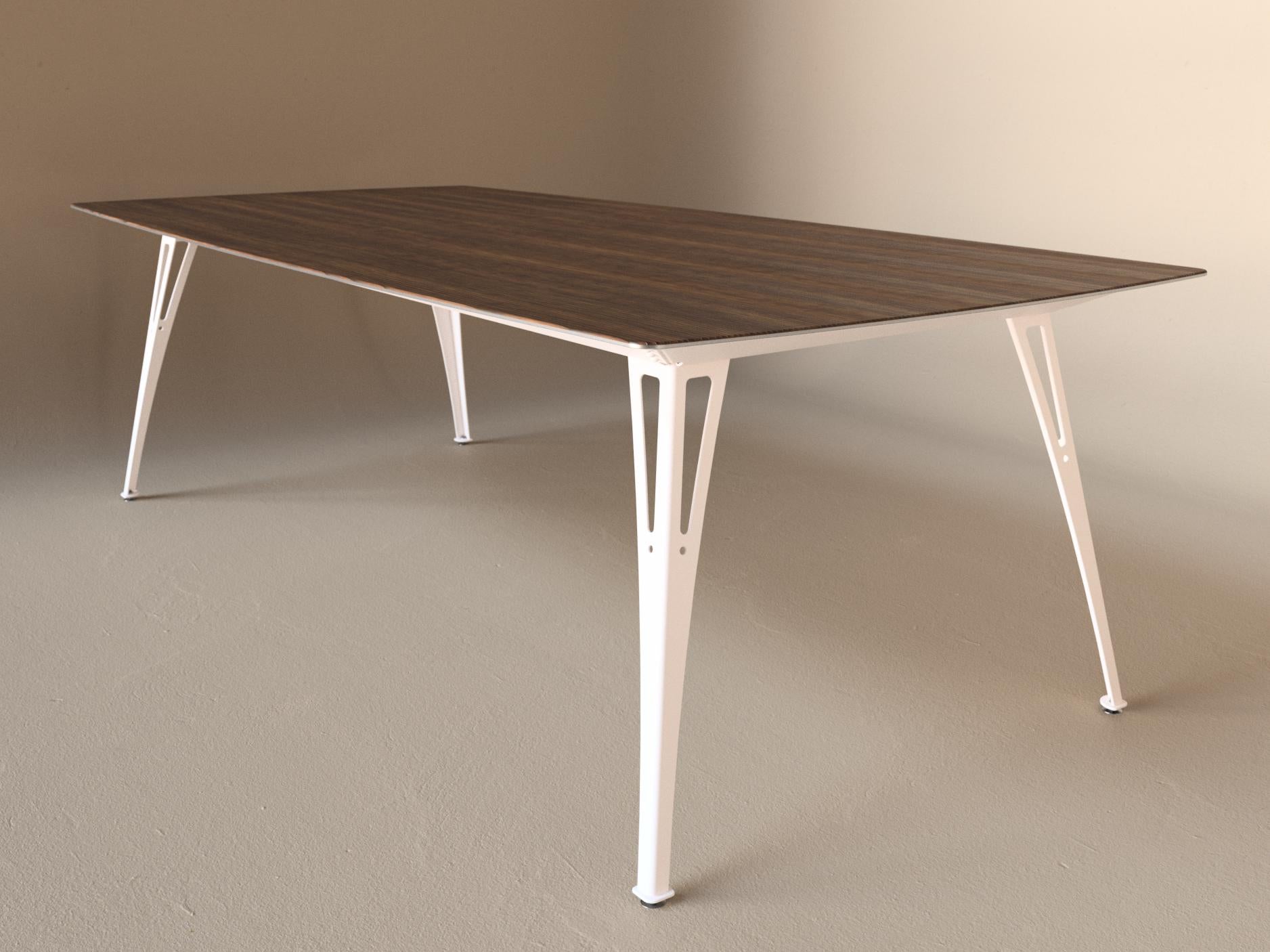 Custom Fortis dining table, 8 seat wide format, with walnut top and white base